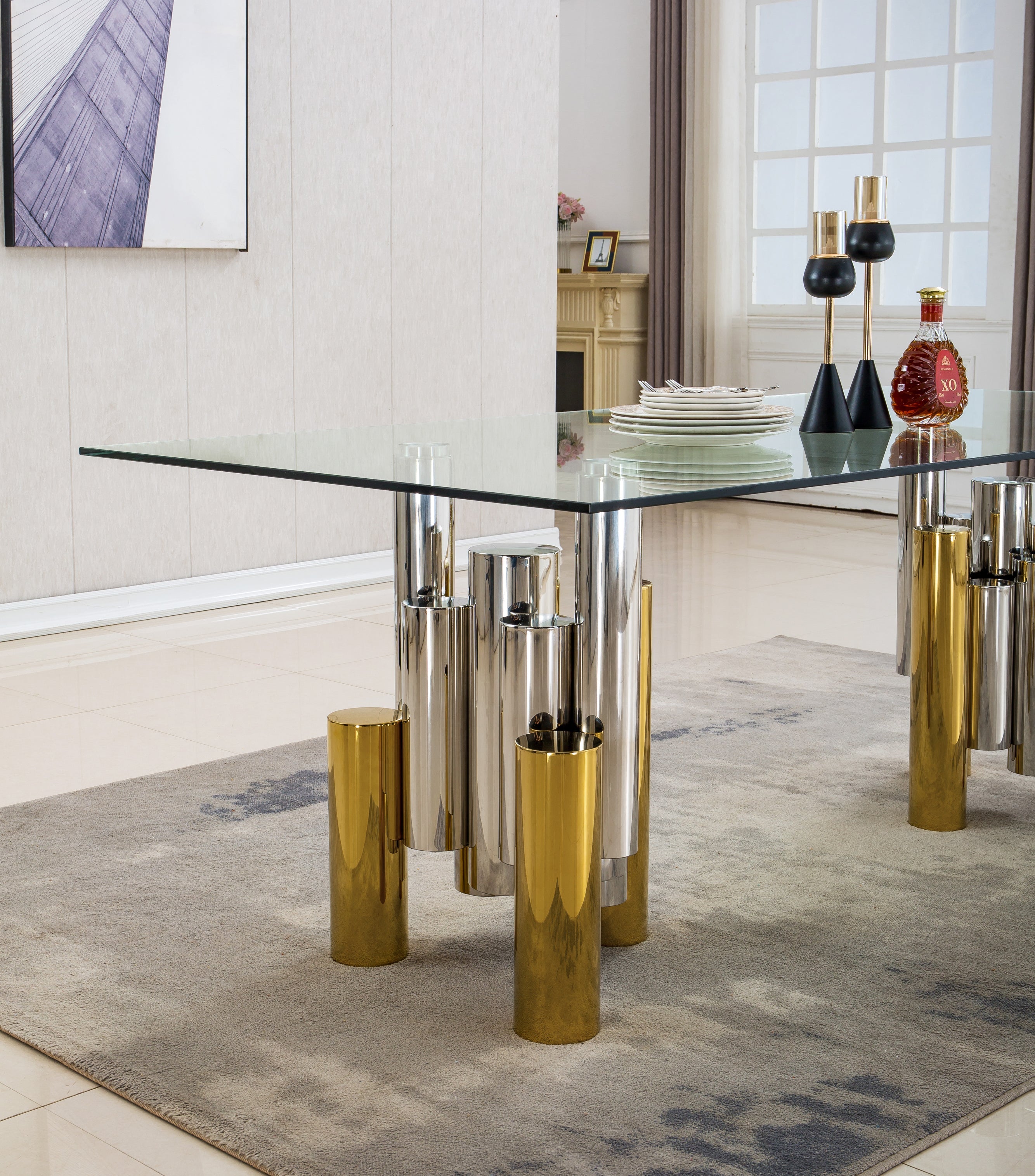 Rectangular Dining Table with 12mm Clear Tempered Glass