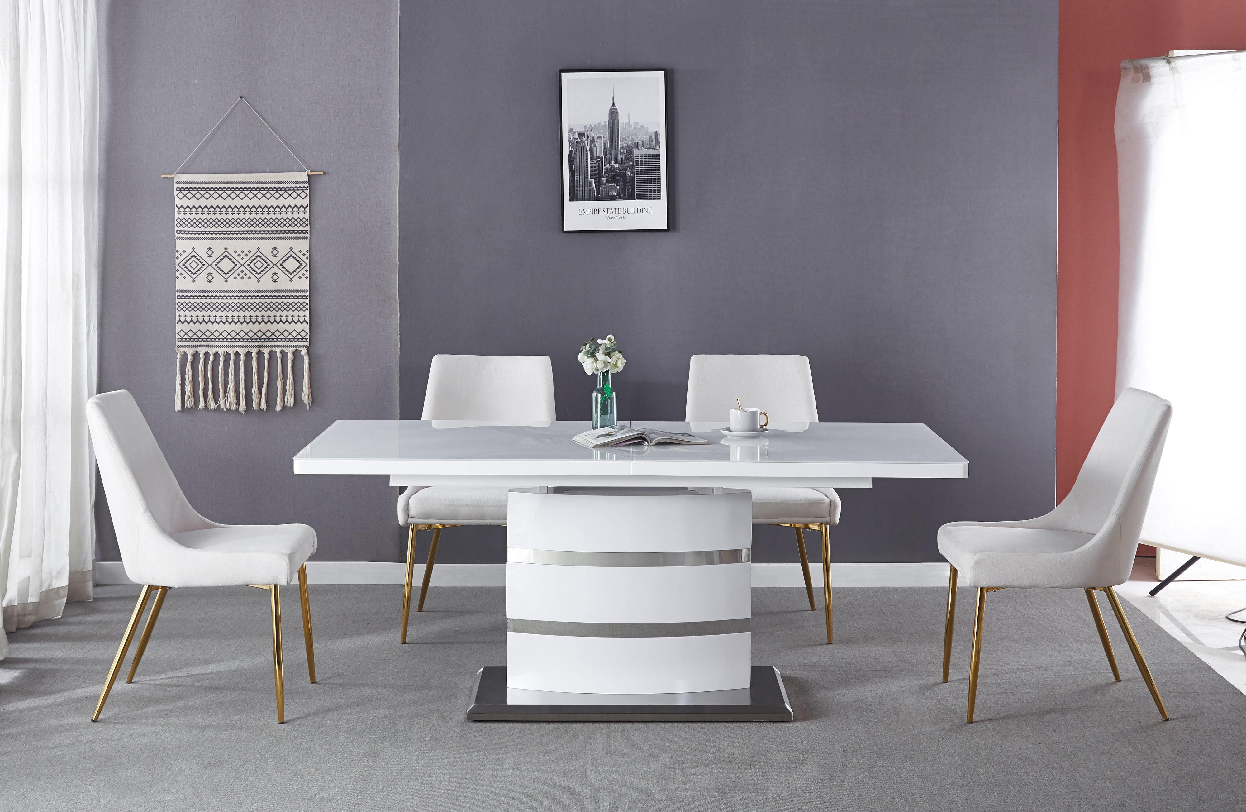 Extendable Printed Marble Top Dining Table