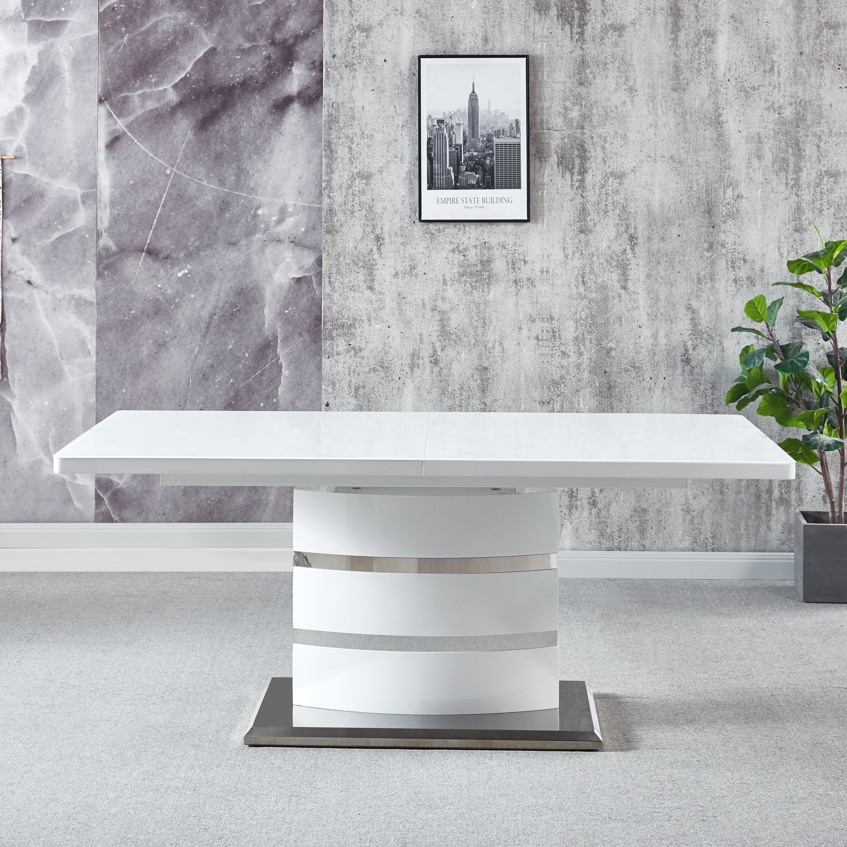Extendable Printed Marble Top Dining Table