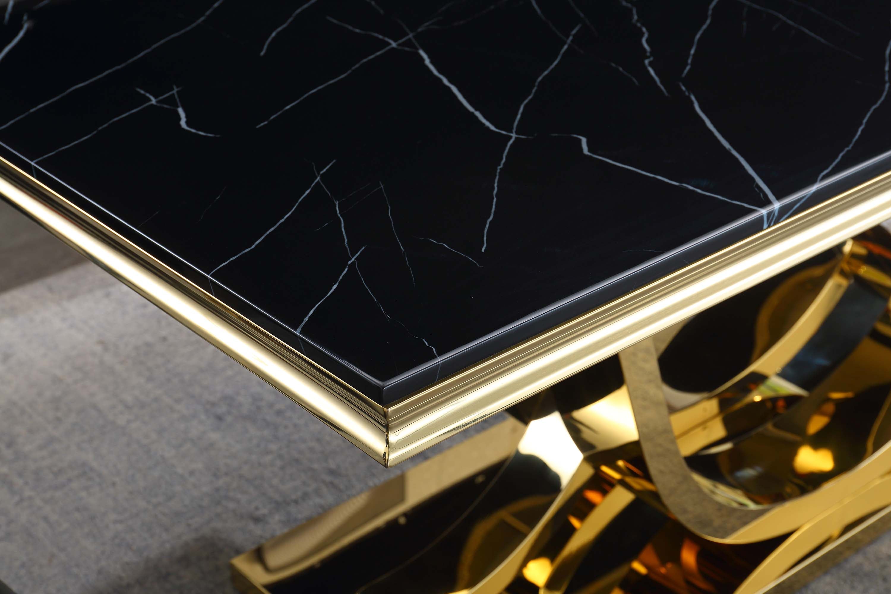 Solid Marble/ Tempered Glass Top Rectangular Dining Table