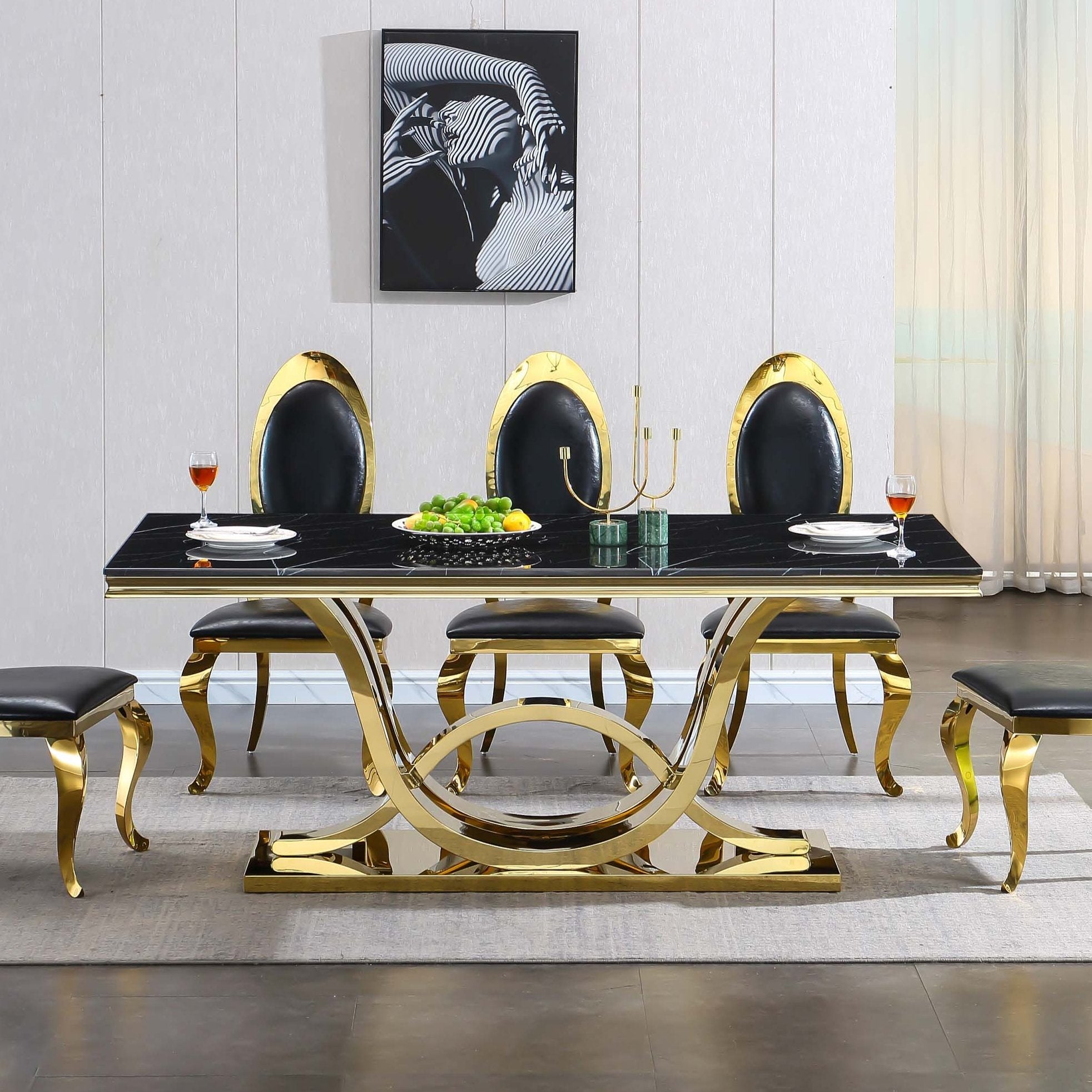 Solid Marble/ Tempered Glass Top Rectangular Dining Table