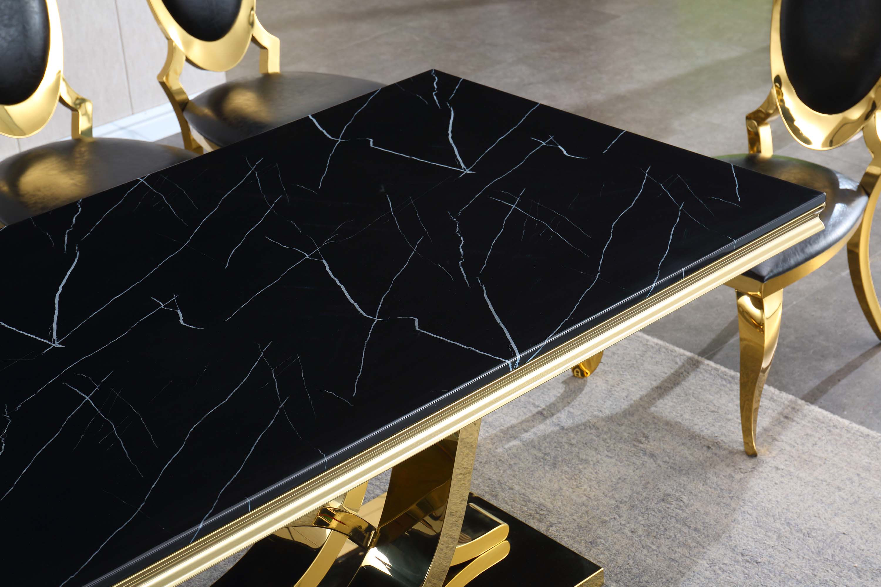 Solid Marble/ Tempered Glass Top Rectangular Dining Table
