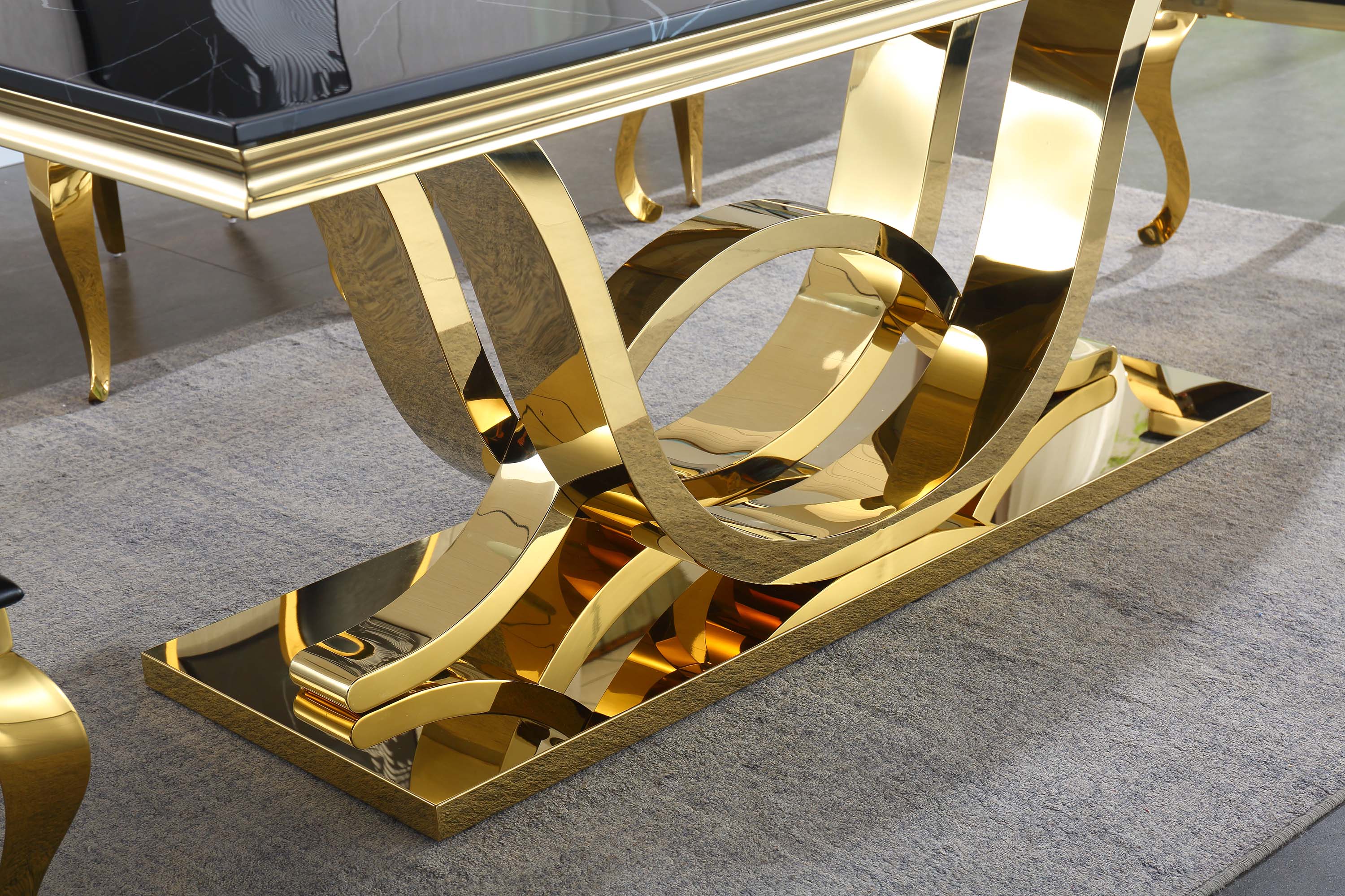 Solid Marble/ Tempered Glass Top Rectangular Dining Table