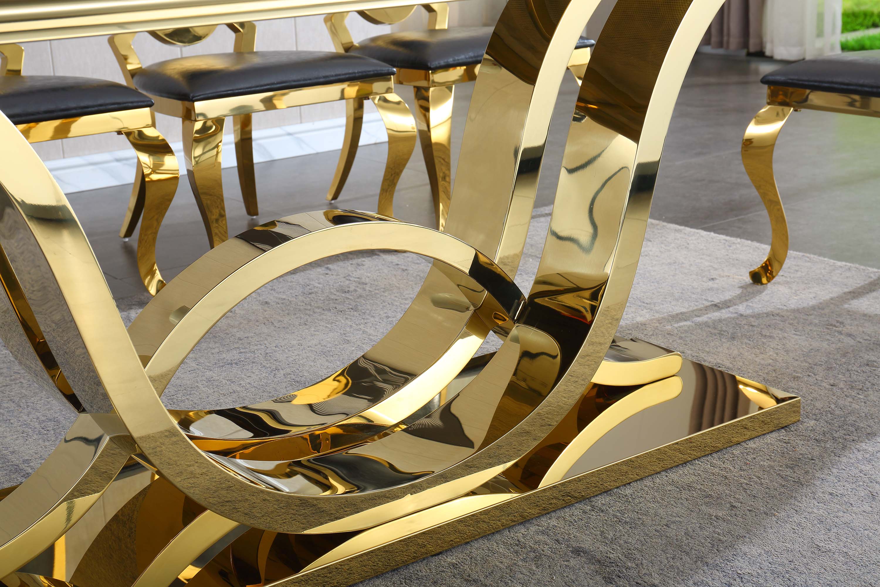 Solid Marble/ Tempered Glass Top Rectangular Dining Table