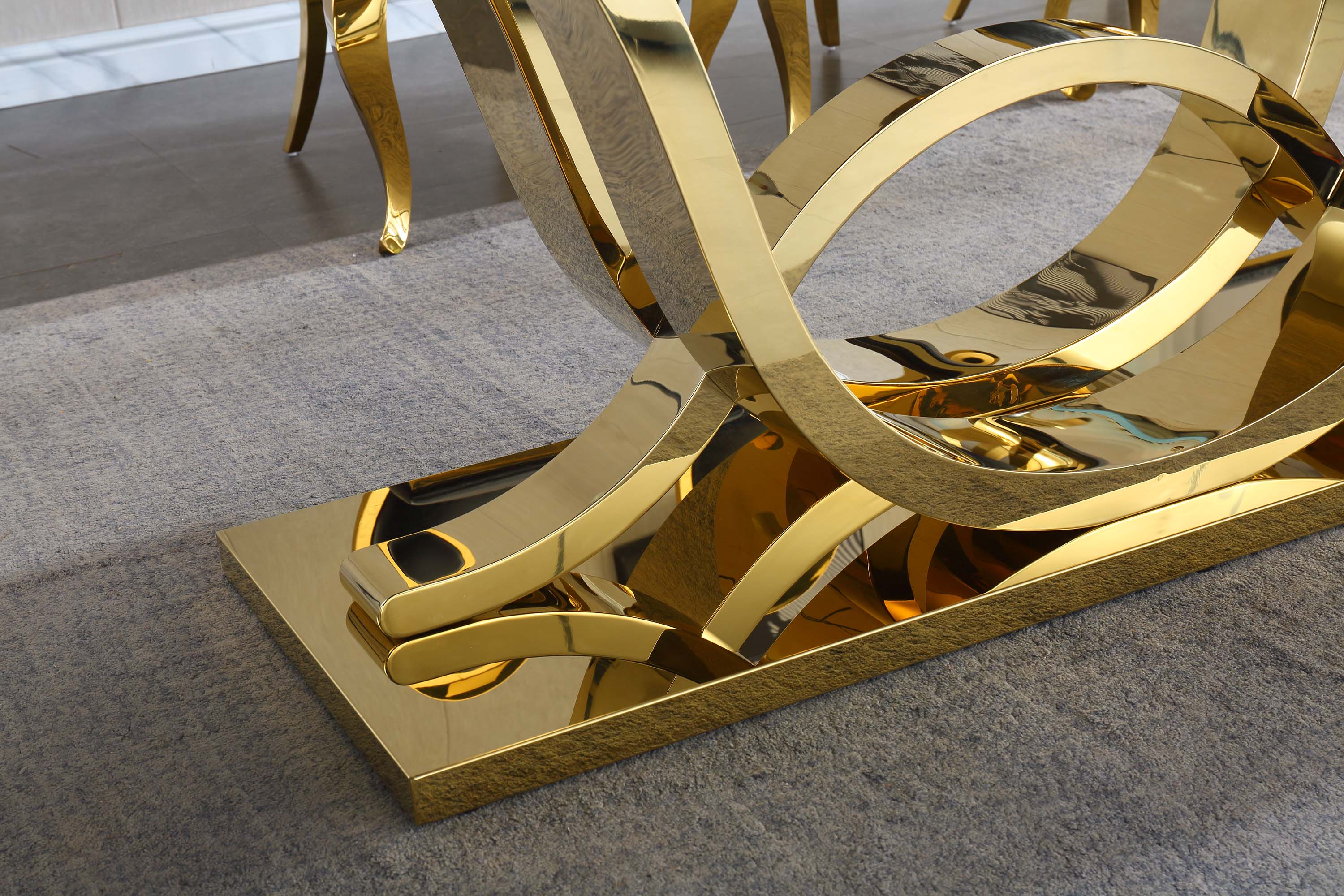 Solid Marble/ Tempered Glass Top Rectangular Dining Table