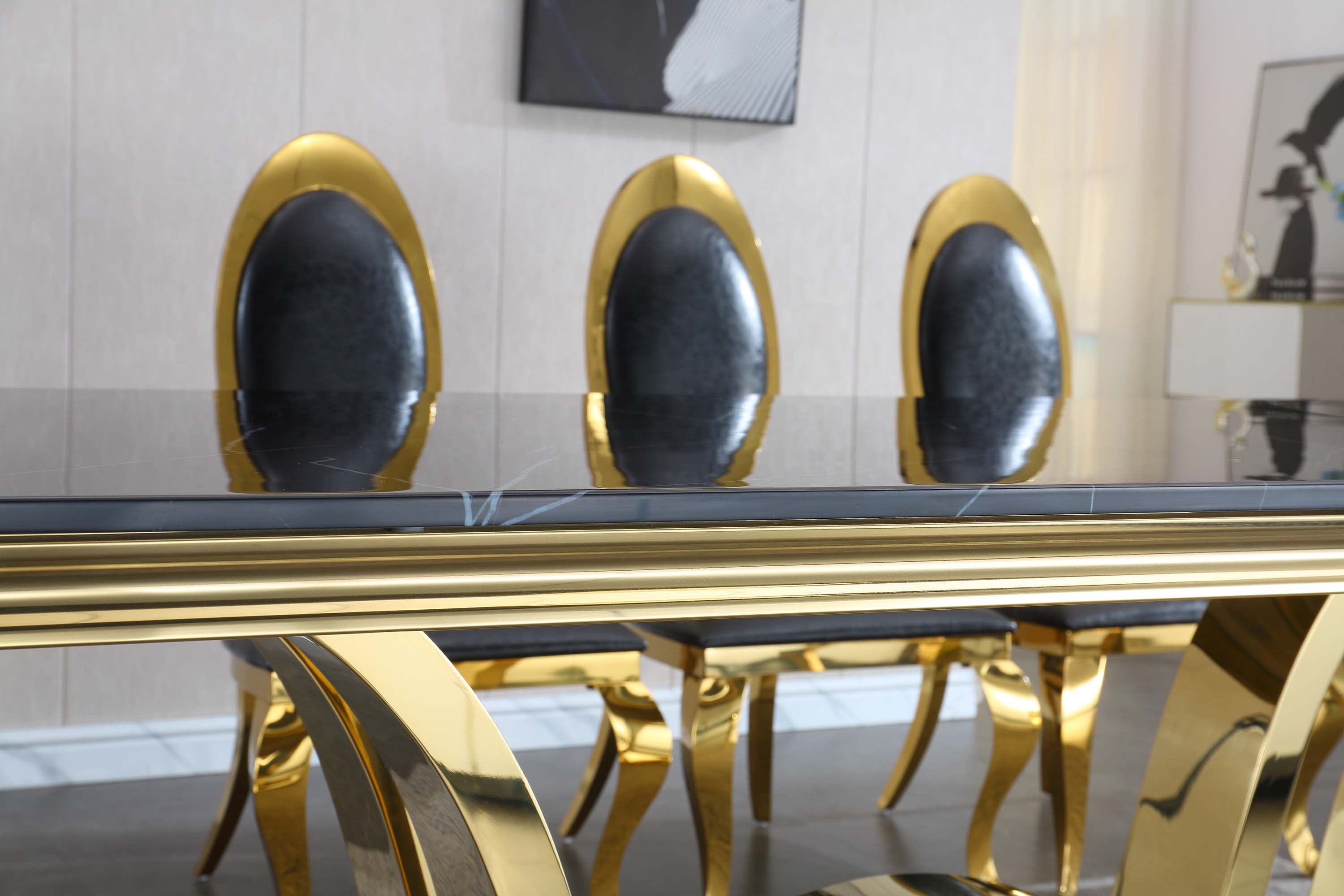 Solid Marble/ Tempered Glass Top Rectangular Dining Table