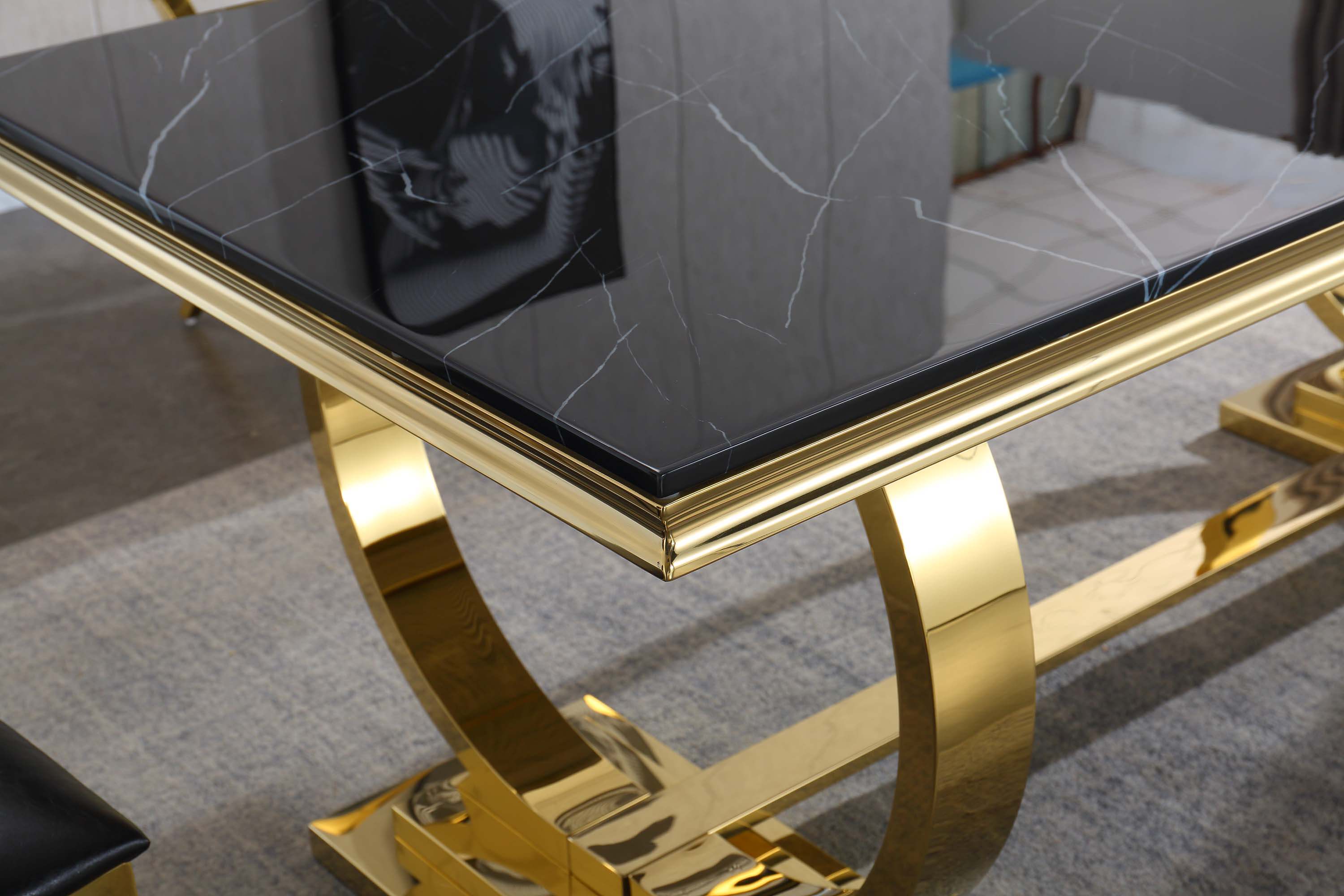 Solid Marble Dining Table with Gold/Silver Metal Base