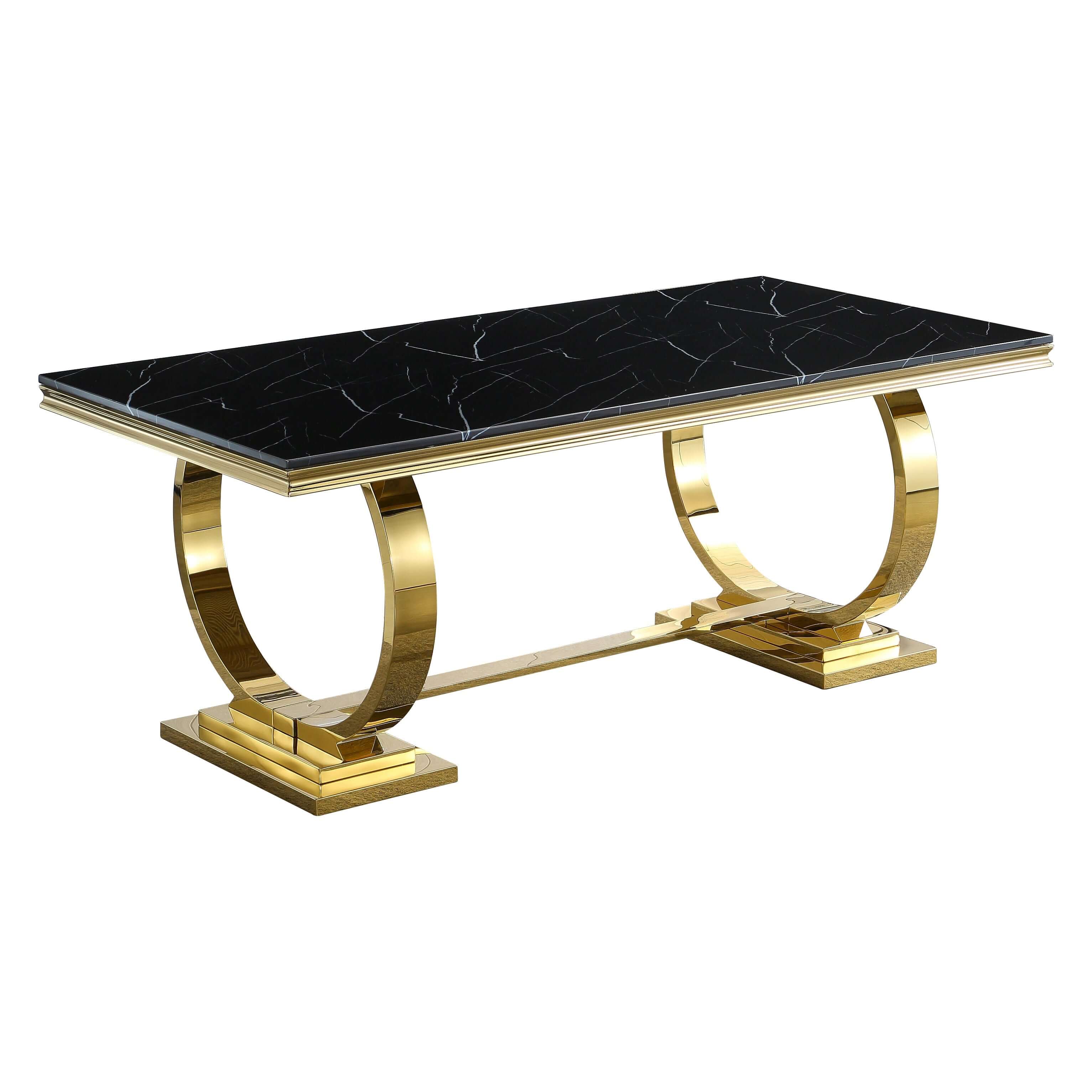 Solid Marble Dining Table with Gold/Silver Metal Base