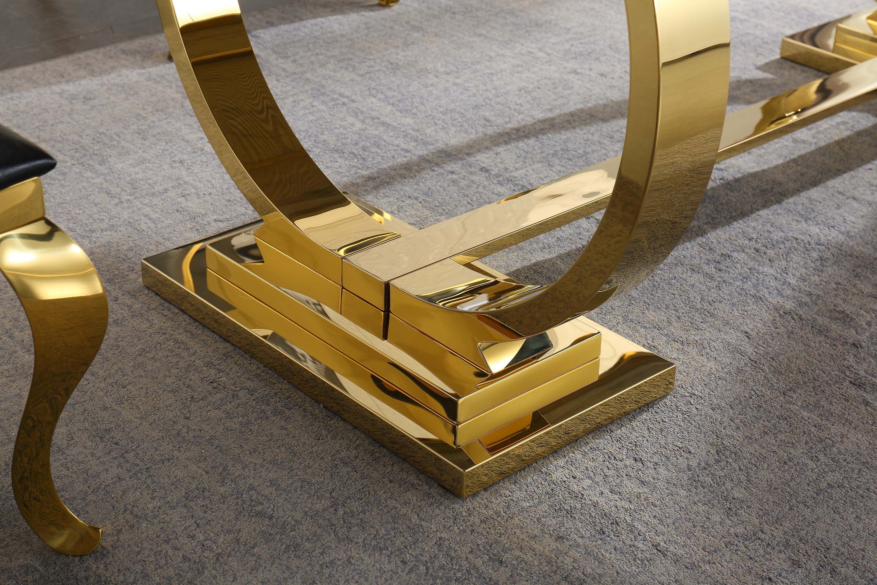 Solid Marble Dining Table with Gold/Silver Metal Base