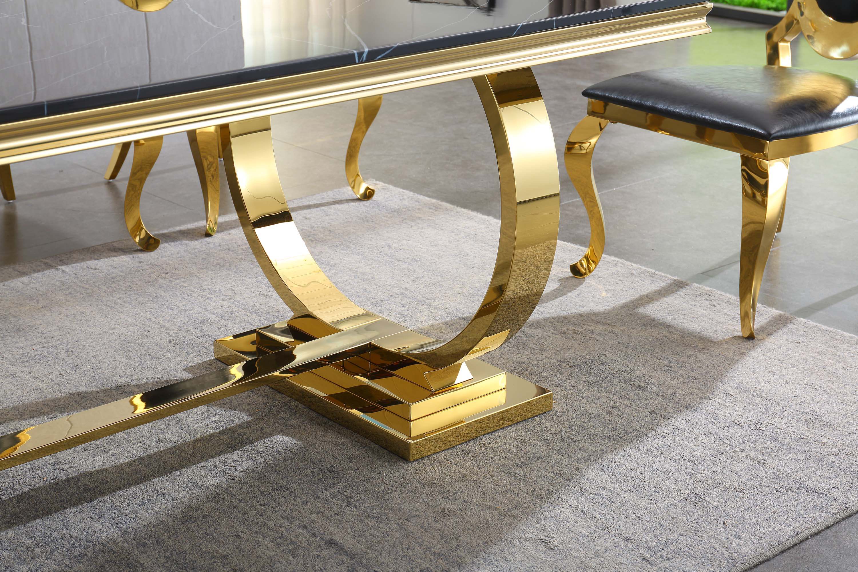 Solid Marble Dining Table with Gold/Silver Metal Base