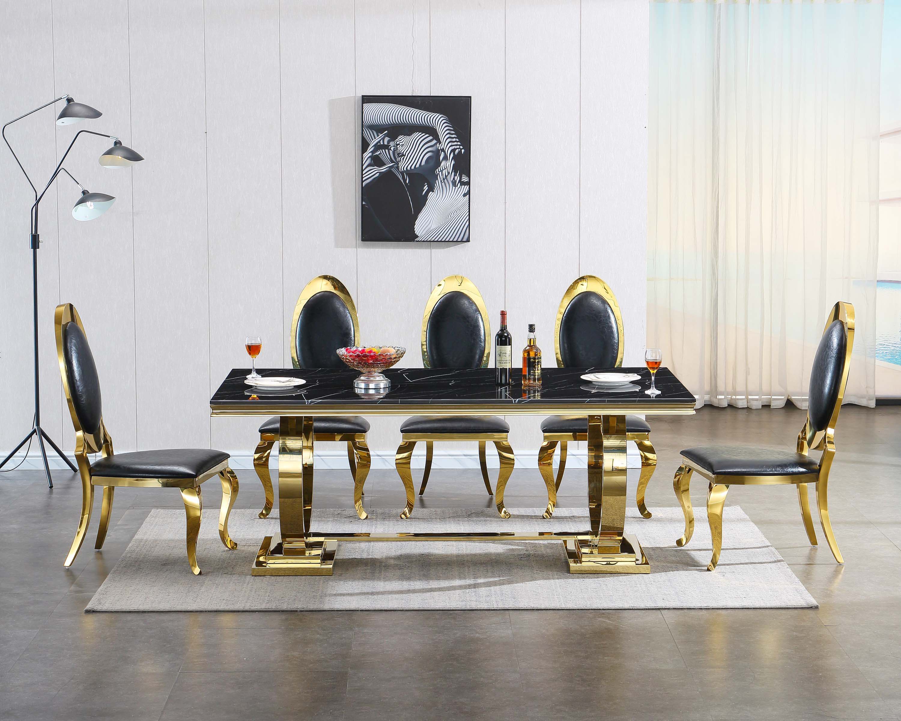 Solid Marble Dining Table with Gold/Silver Metal Base