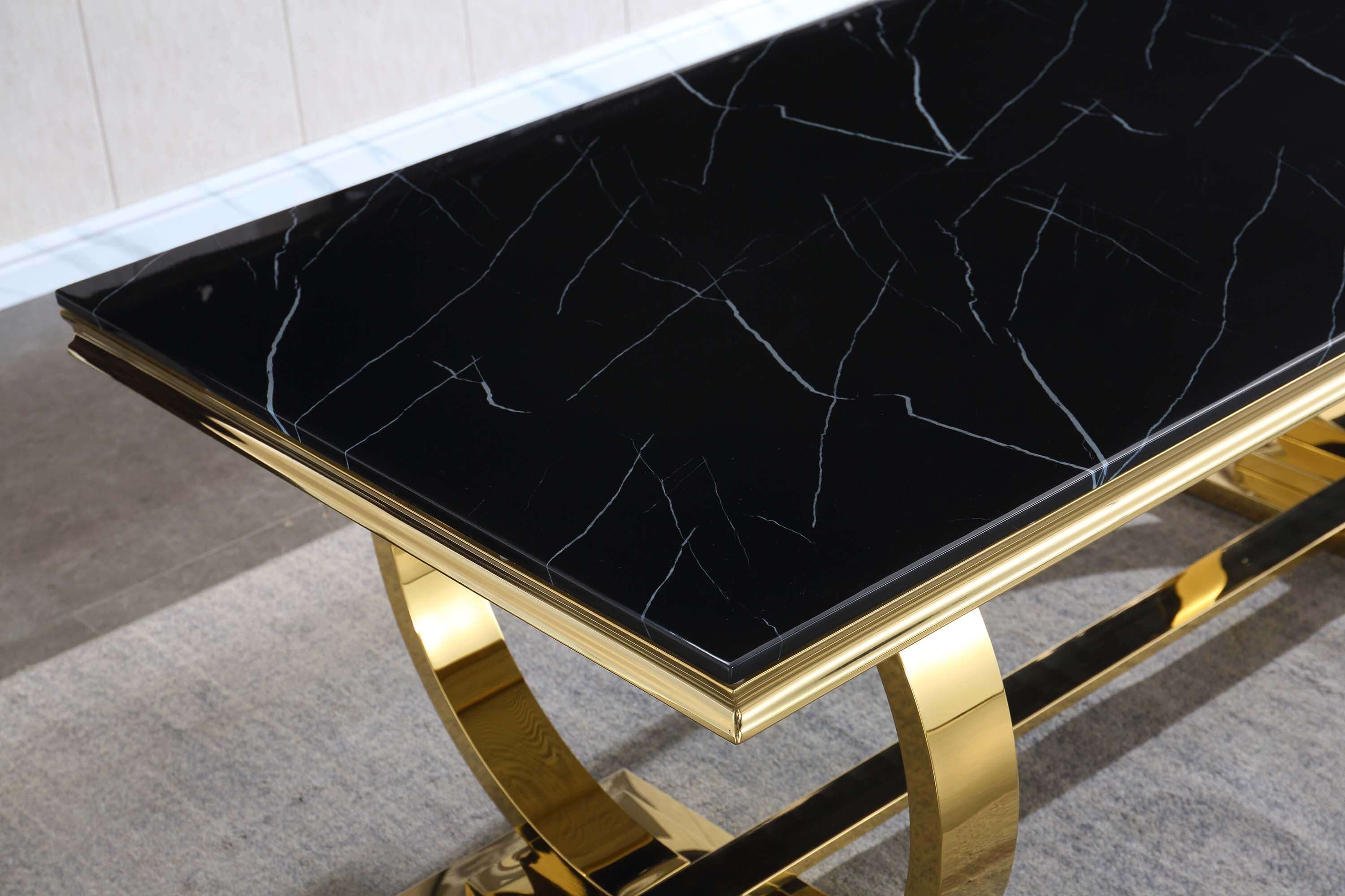 Solid Marble Dining Table with Gold/Silver Metal Base