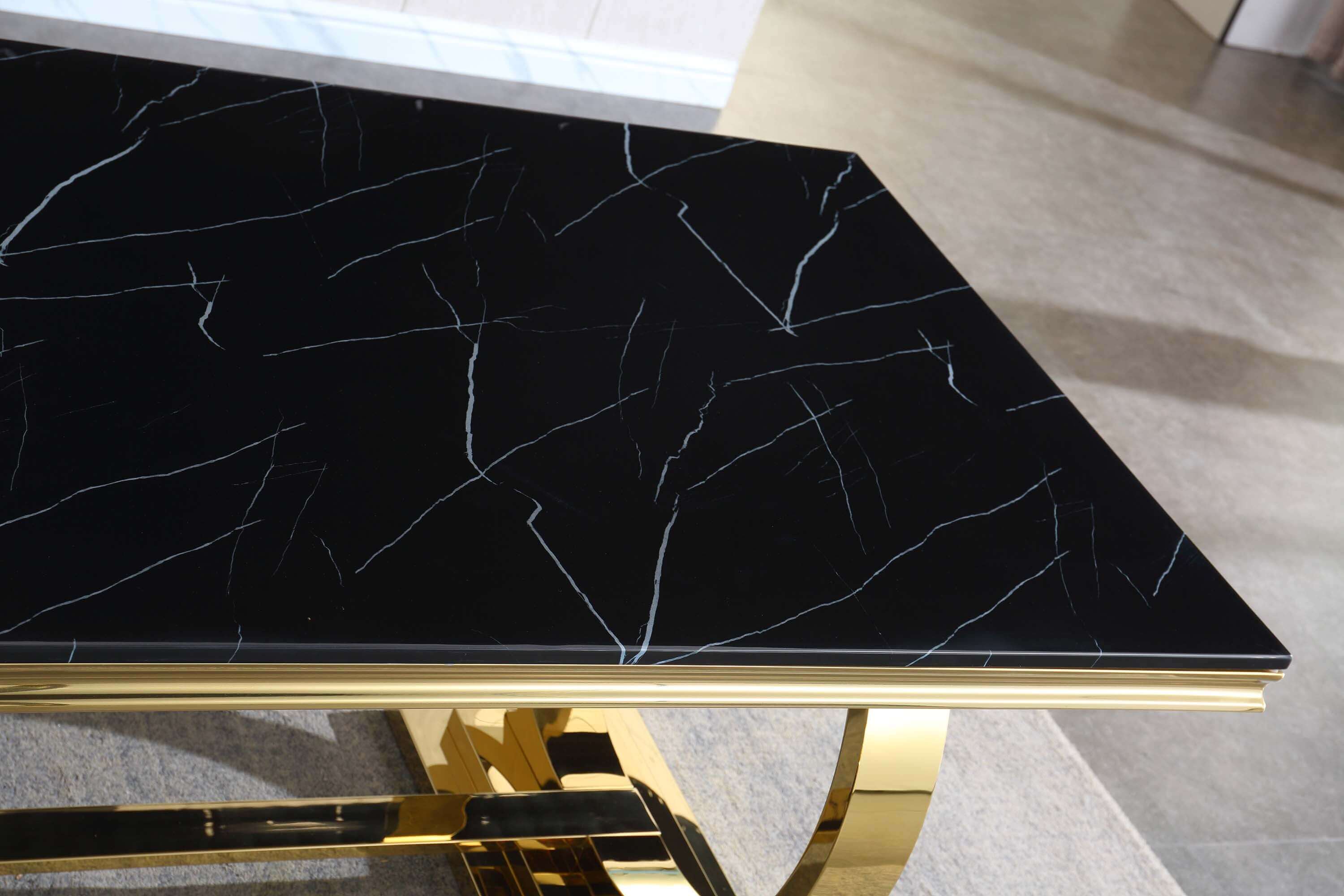 Solid Marble Dining Table with Gold/Silver Metal Base