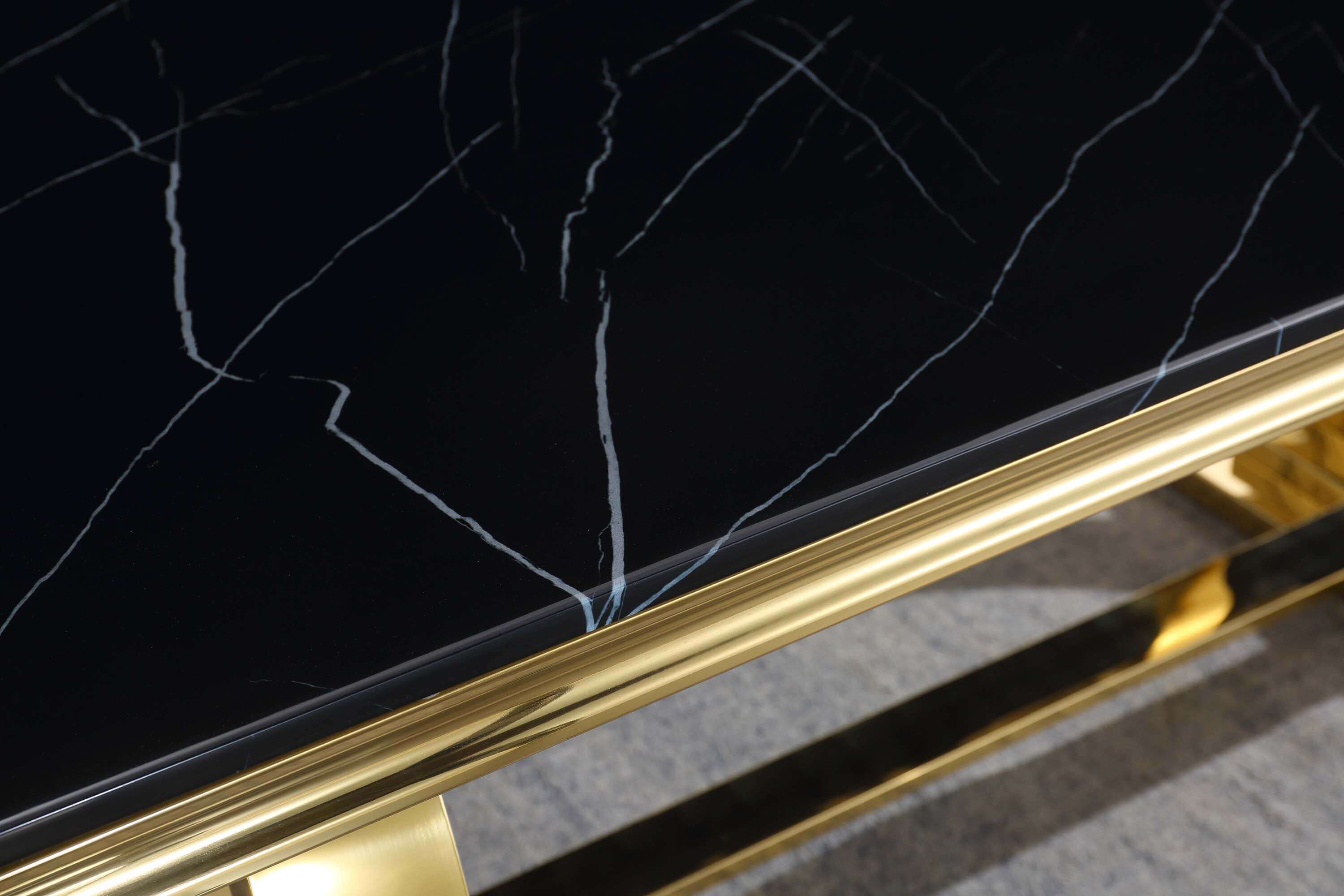 Solid Marble Dining Table with Gold/Silver Metal Base