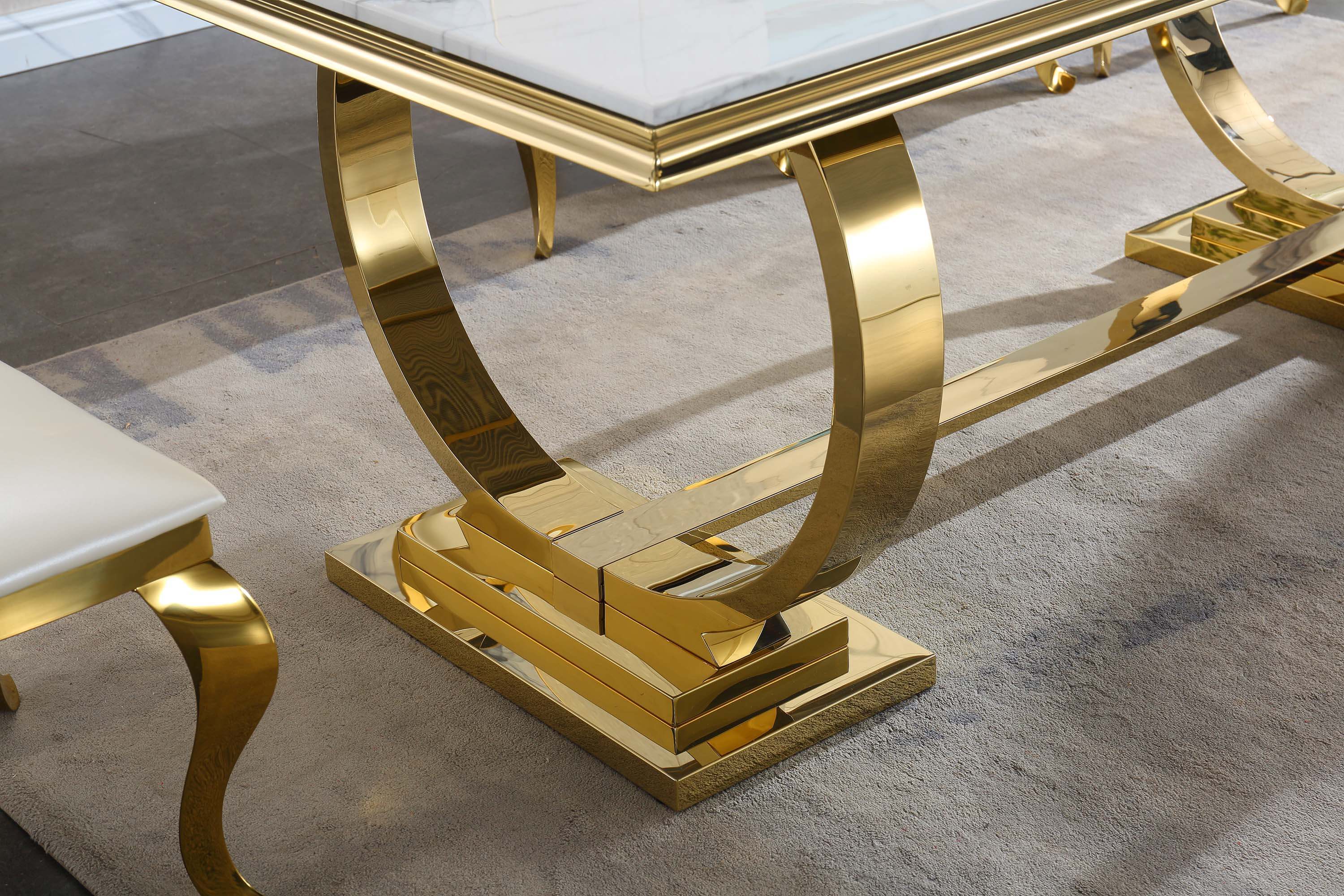 Solid Marble Dining Table with Gold/Silver Metal Base