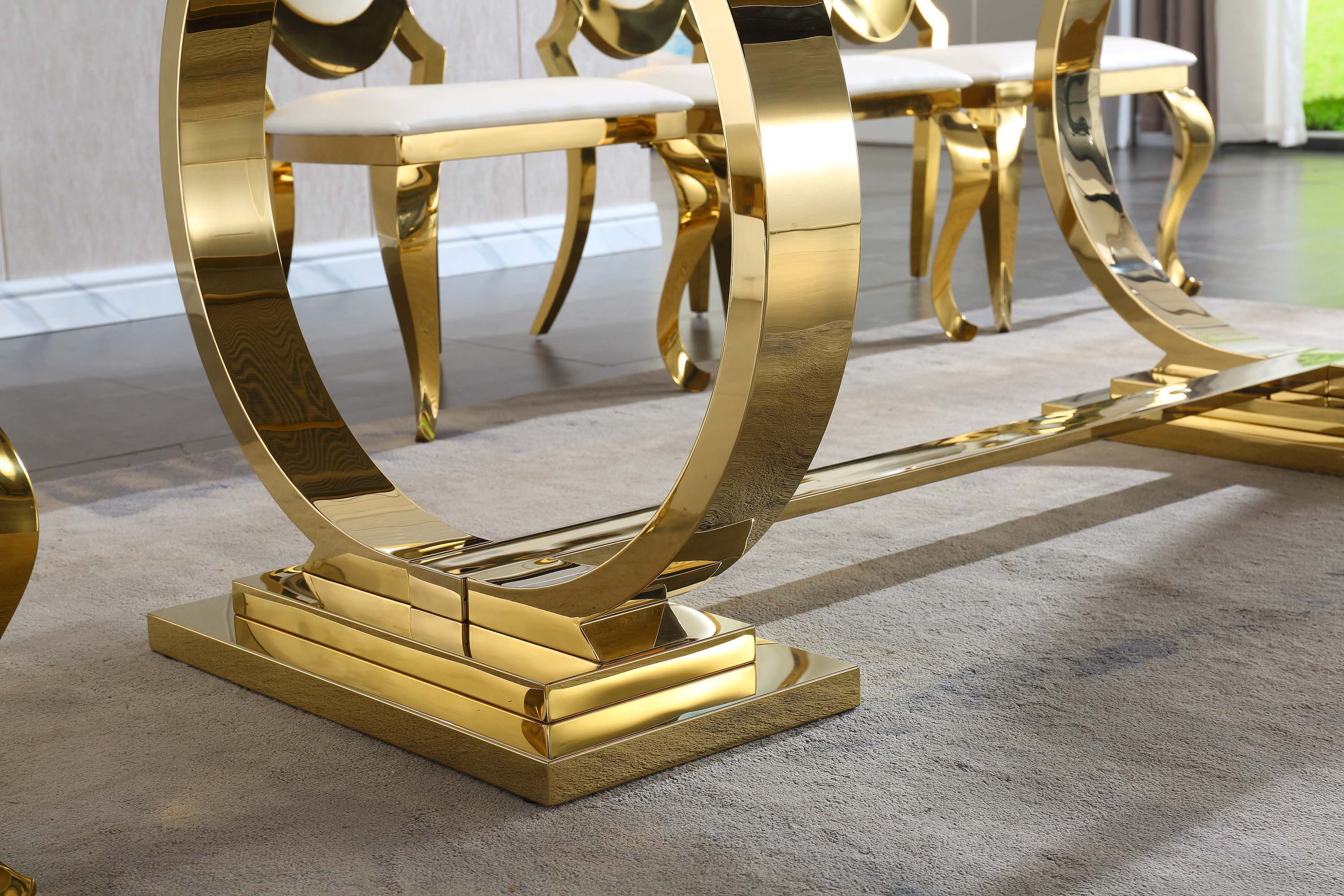 Solid Marble Dining Table with Gold/Silver Metal Base