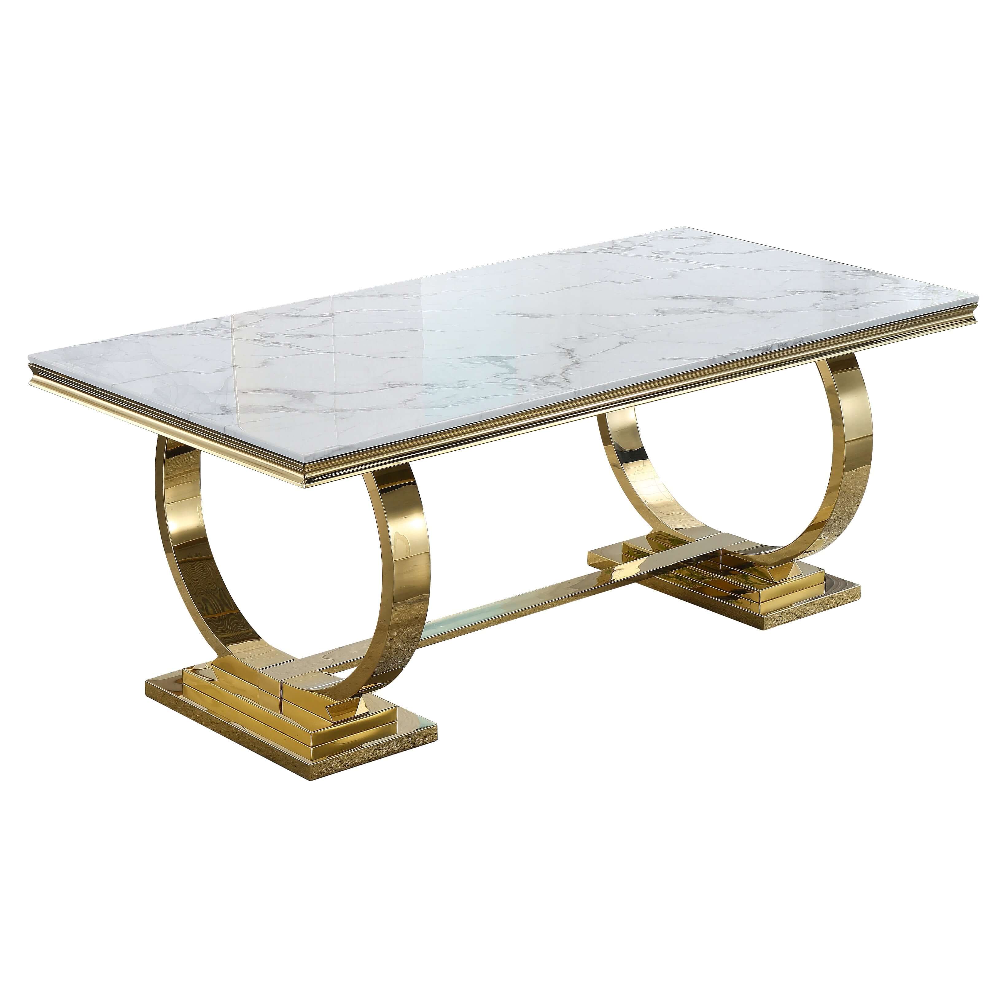 Solid Marble Dining Table with Gold/Silver Metal Base