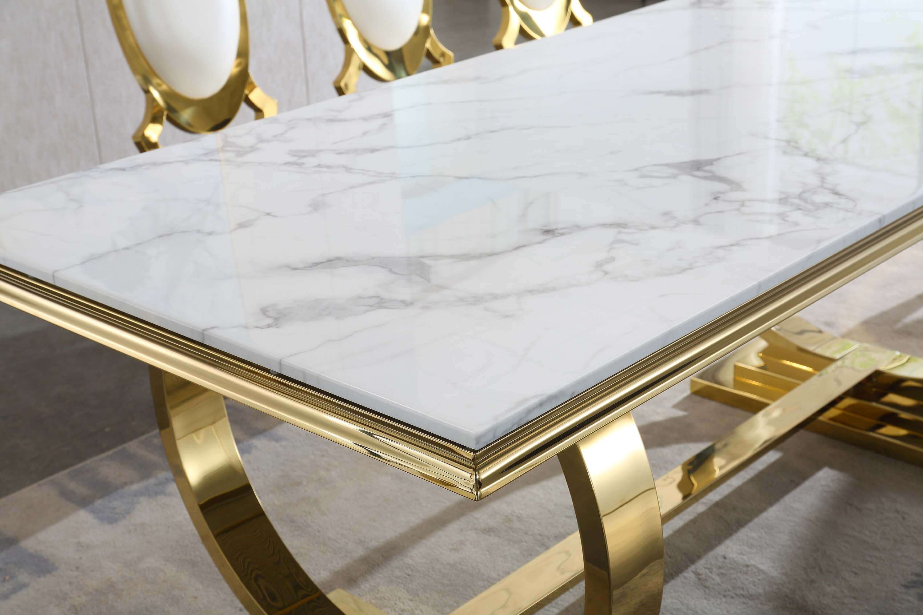 Solid Marble Dining Table with Gold/Silver Metal Base