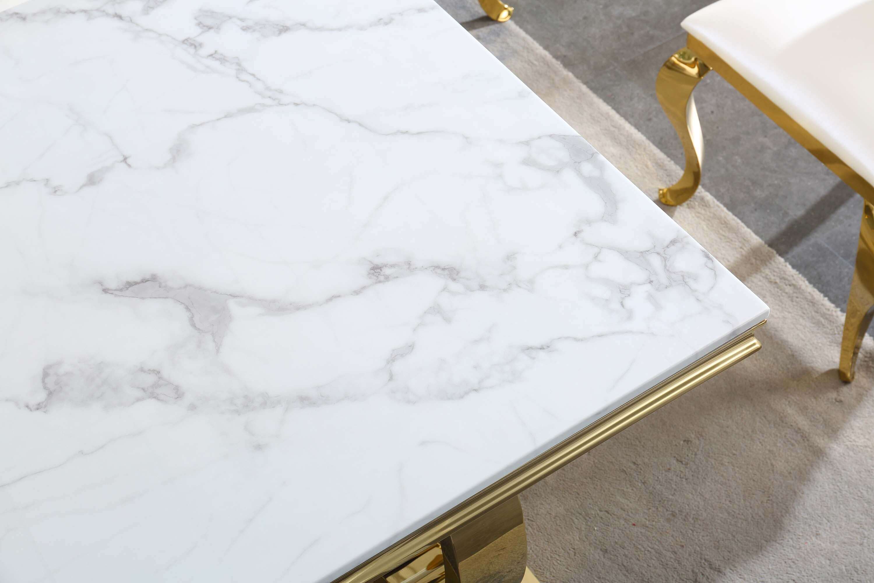 Solid Marble Dining Table with Gold/Silver Metal Base