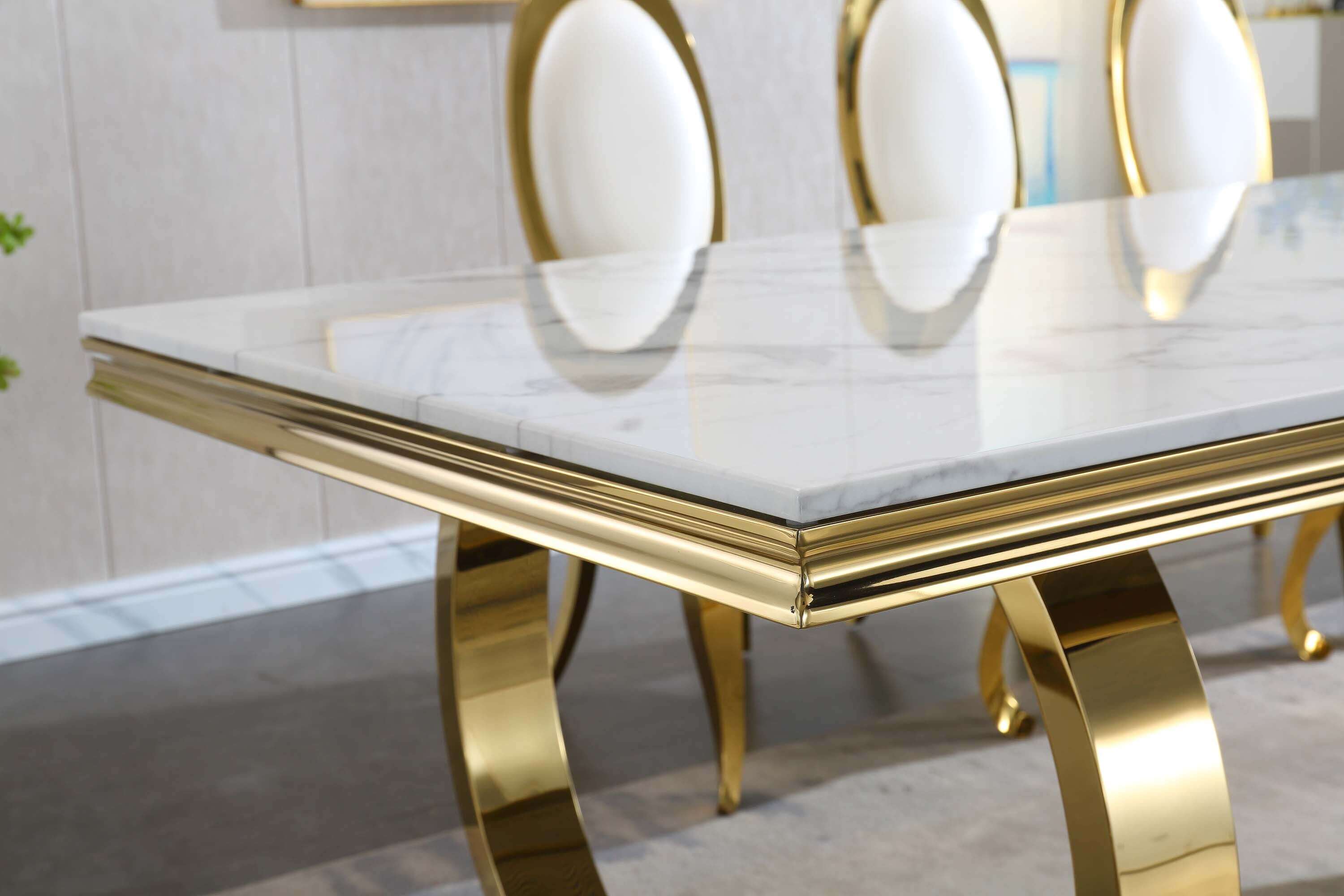 Solid Marble Dining Table with Gold/Silver Metal Base