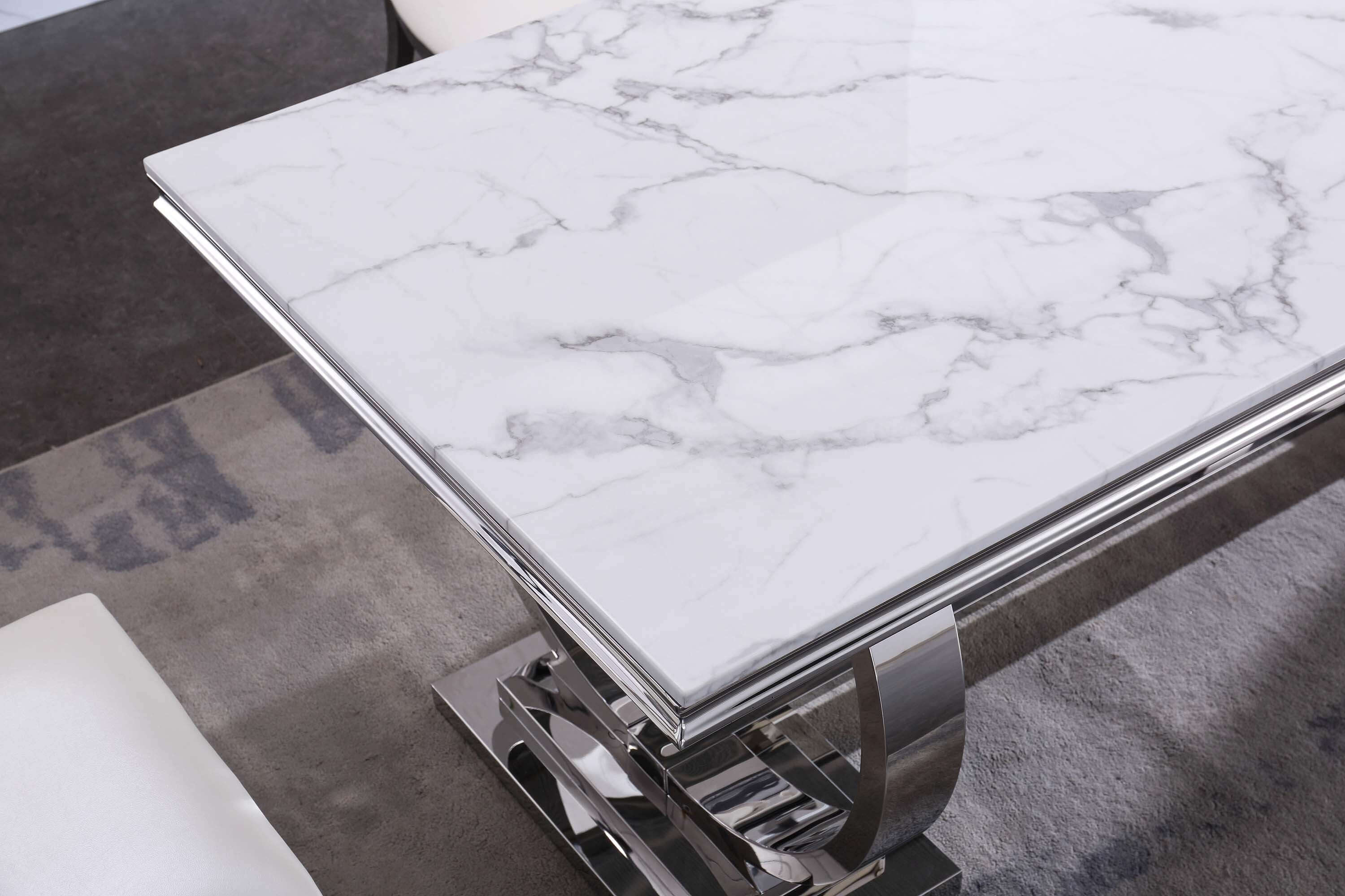 Solid Marble Dining Table with Gold/Silver Metal Base