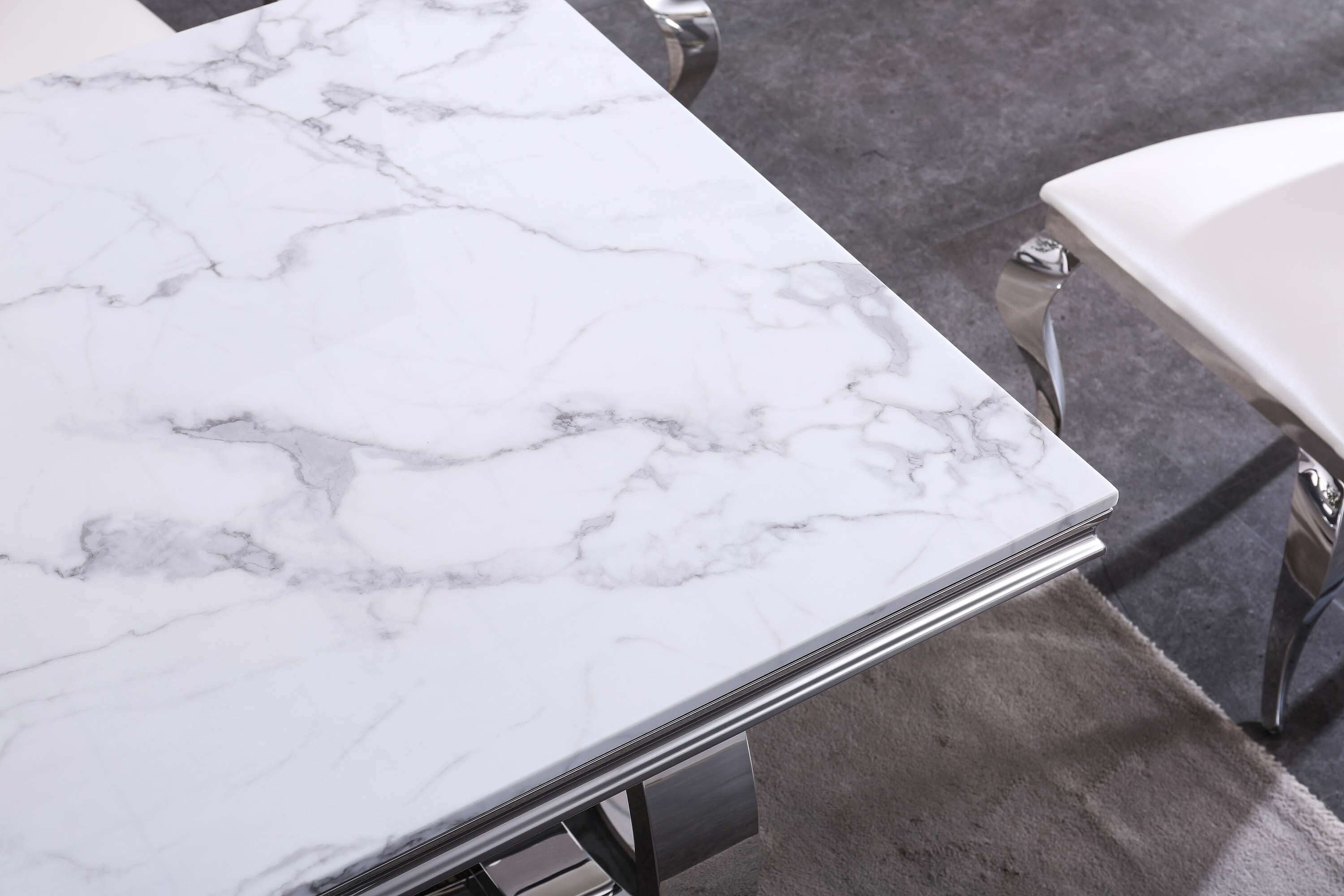Solid Marble Dining Table with Gold/Silver Metal Base