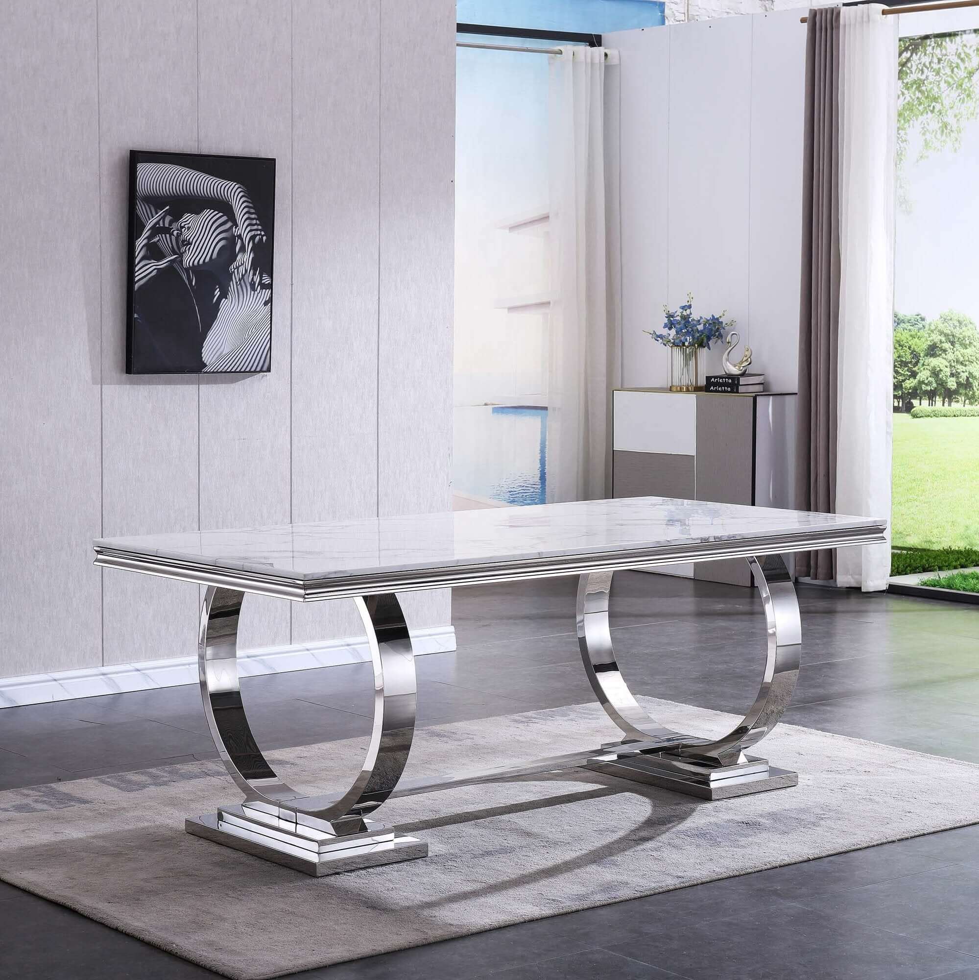 Solid Marble Dining Table with Gold/Silver Metal Base
