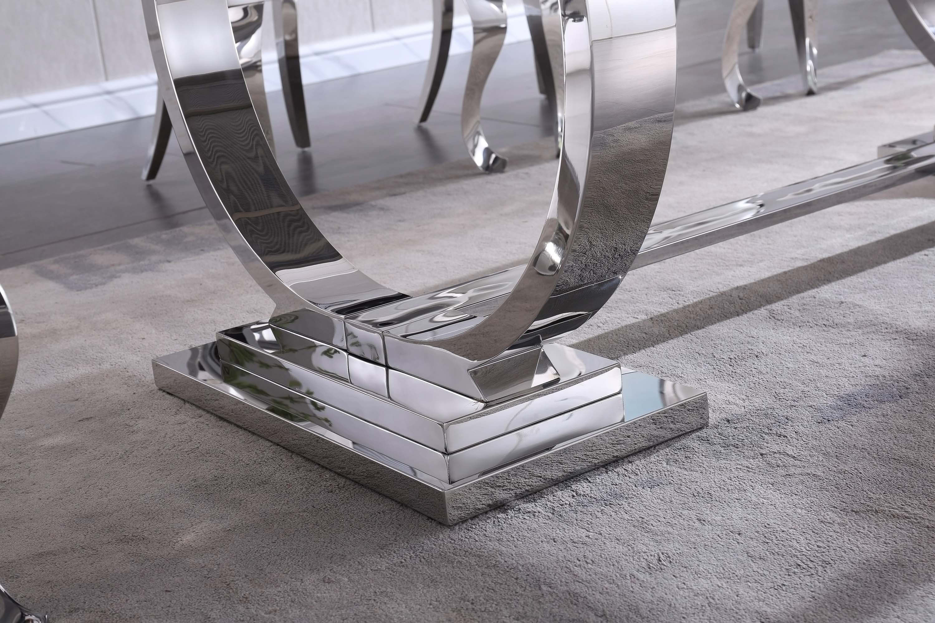 Solid Marble Dining Table with Gold/Silver Metal Base