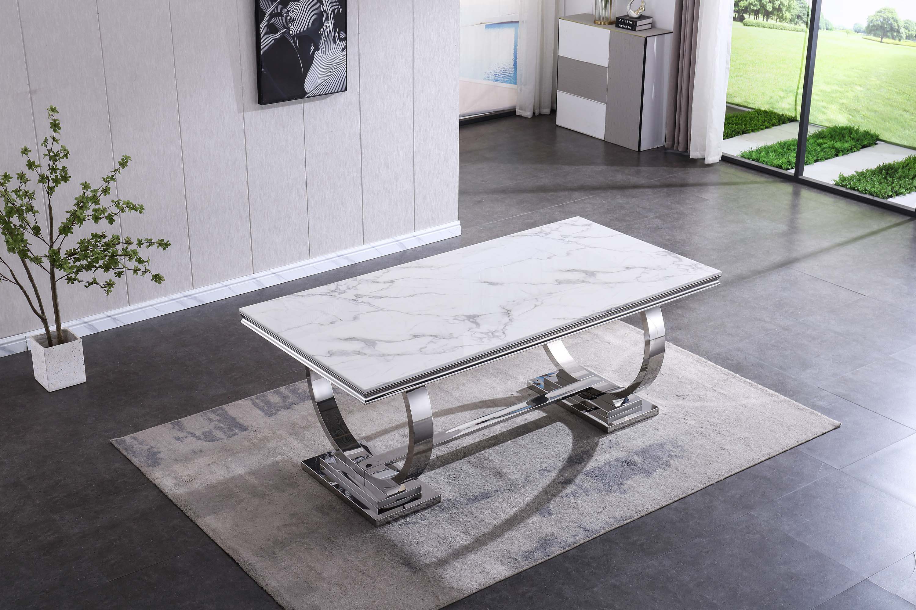Solid Marble Dining Table with Gold/Silver Metal Base