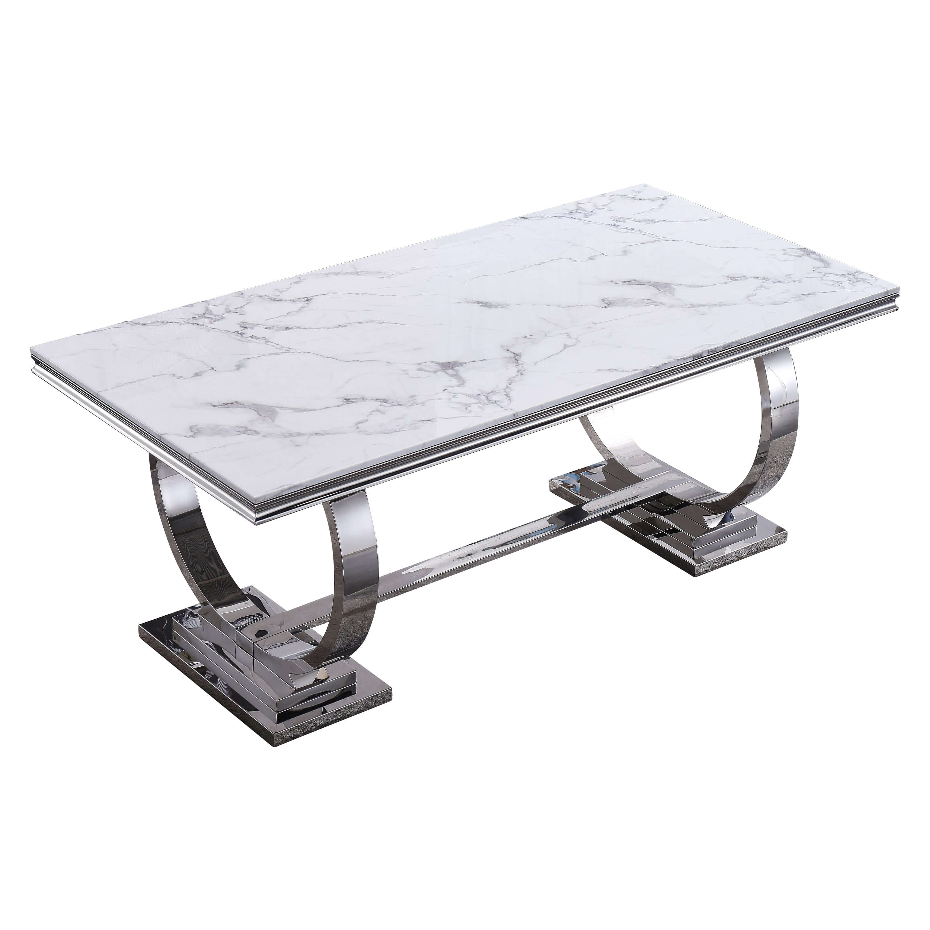 Solid Marble Dining Table with Gold/Silver Metal Base