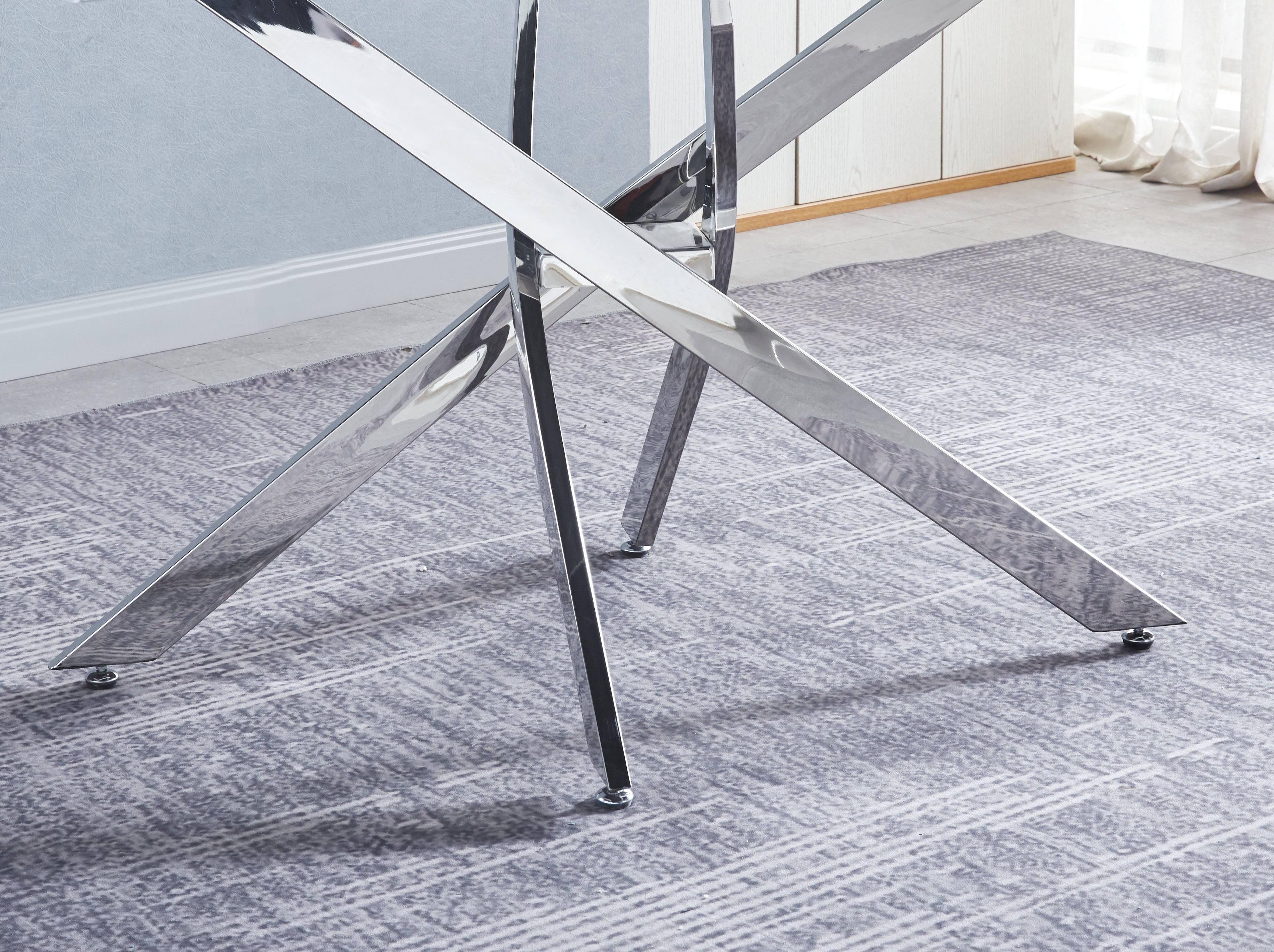 Tempered Glass Top Rectangular Dining Table with Silver Base