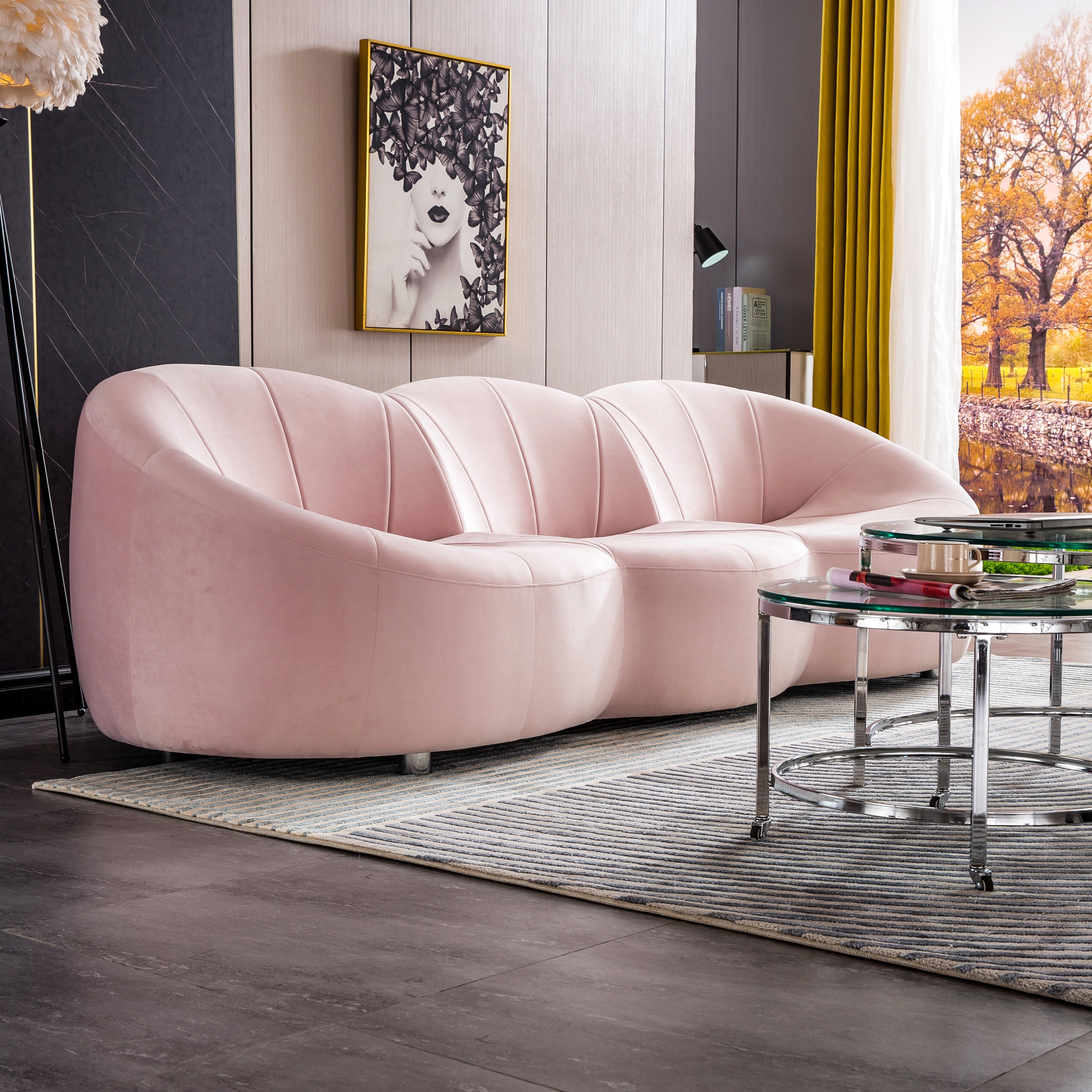 Luxurious Pink Velvet Sofa
