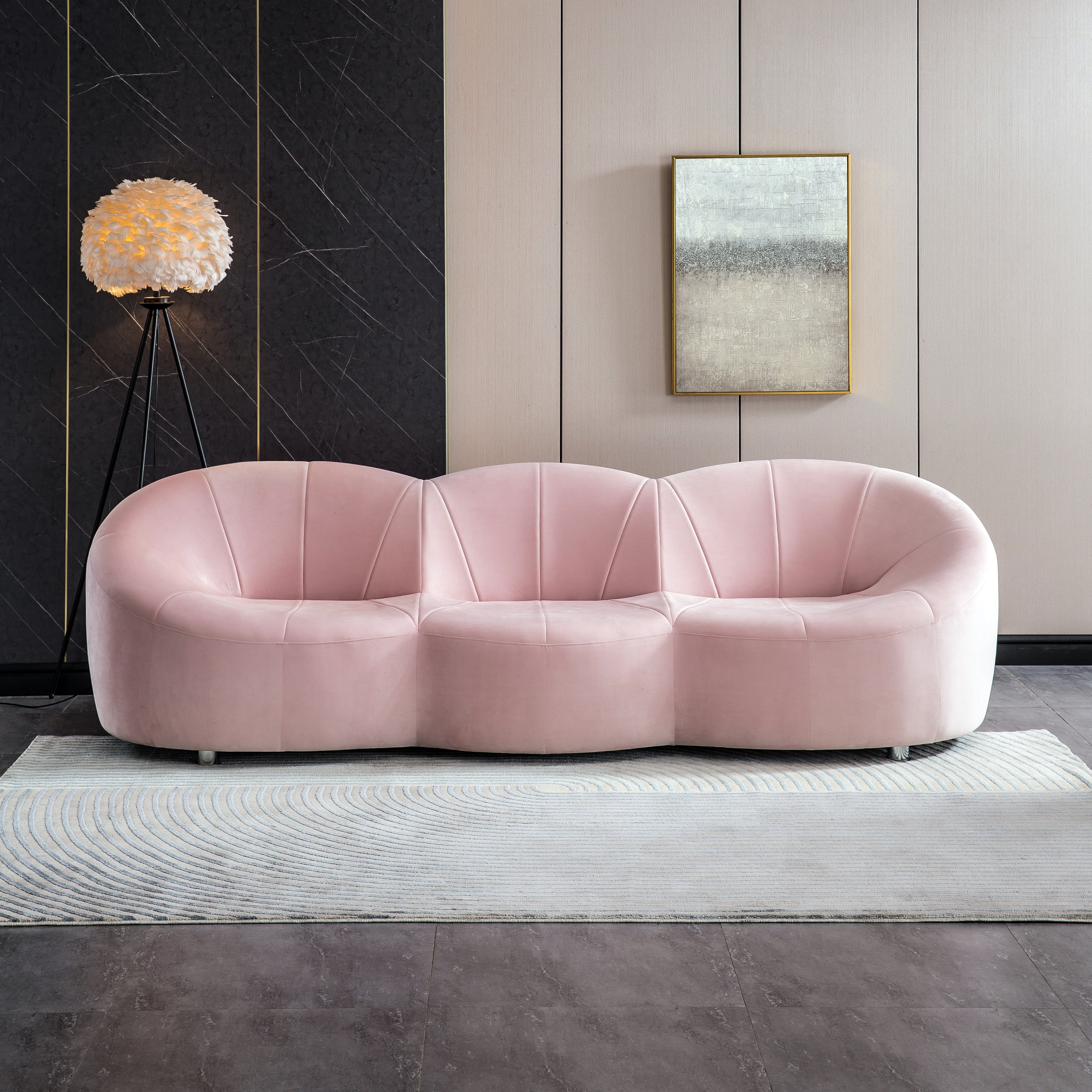 Luxurious Pink Velvet Sofa
