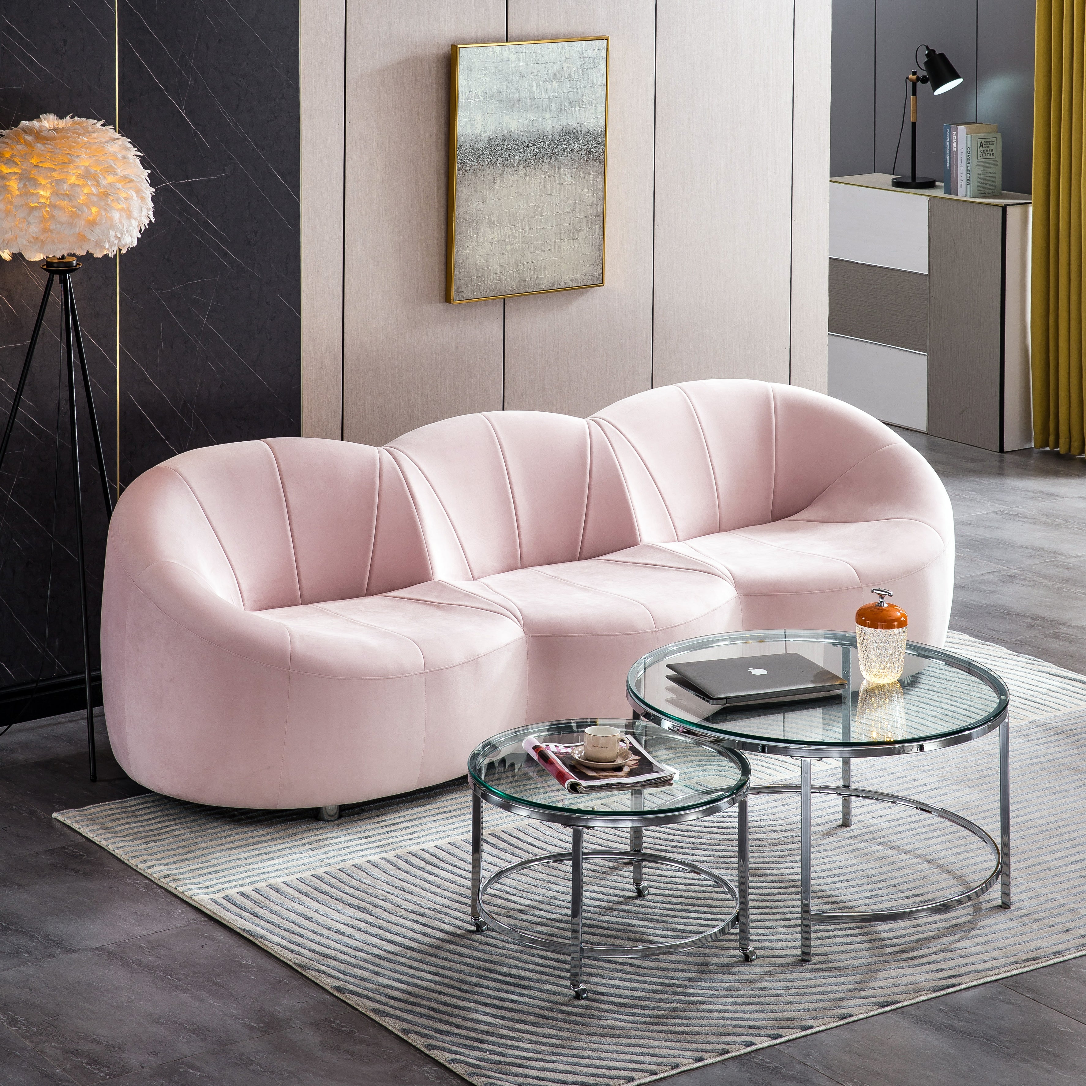 Luxurious Pink Velvet Sofa