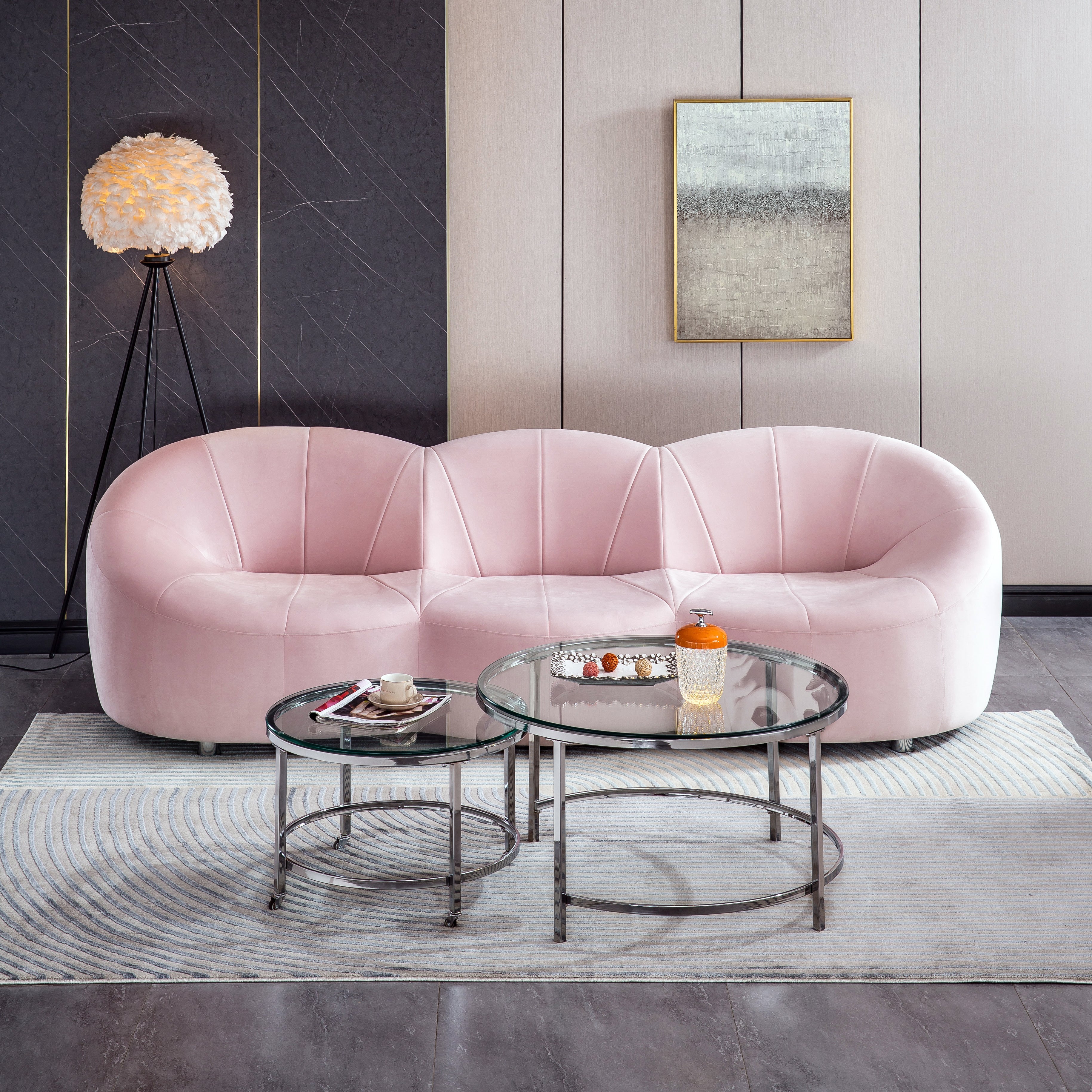Luxurious Pink Velvet Sofa