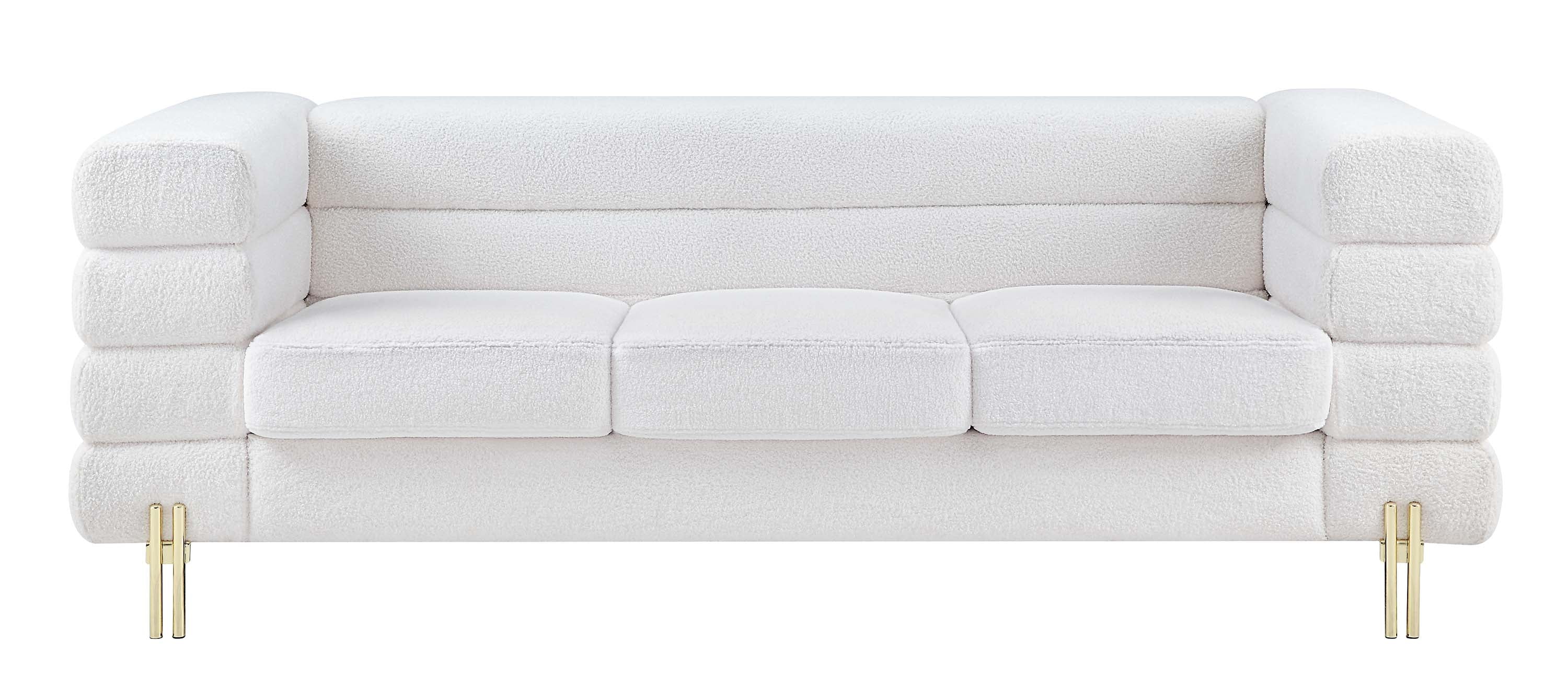 Boucle Fabric Sofa with Gold Metal Legs