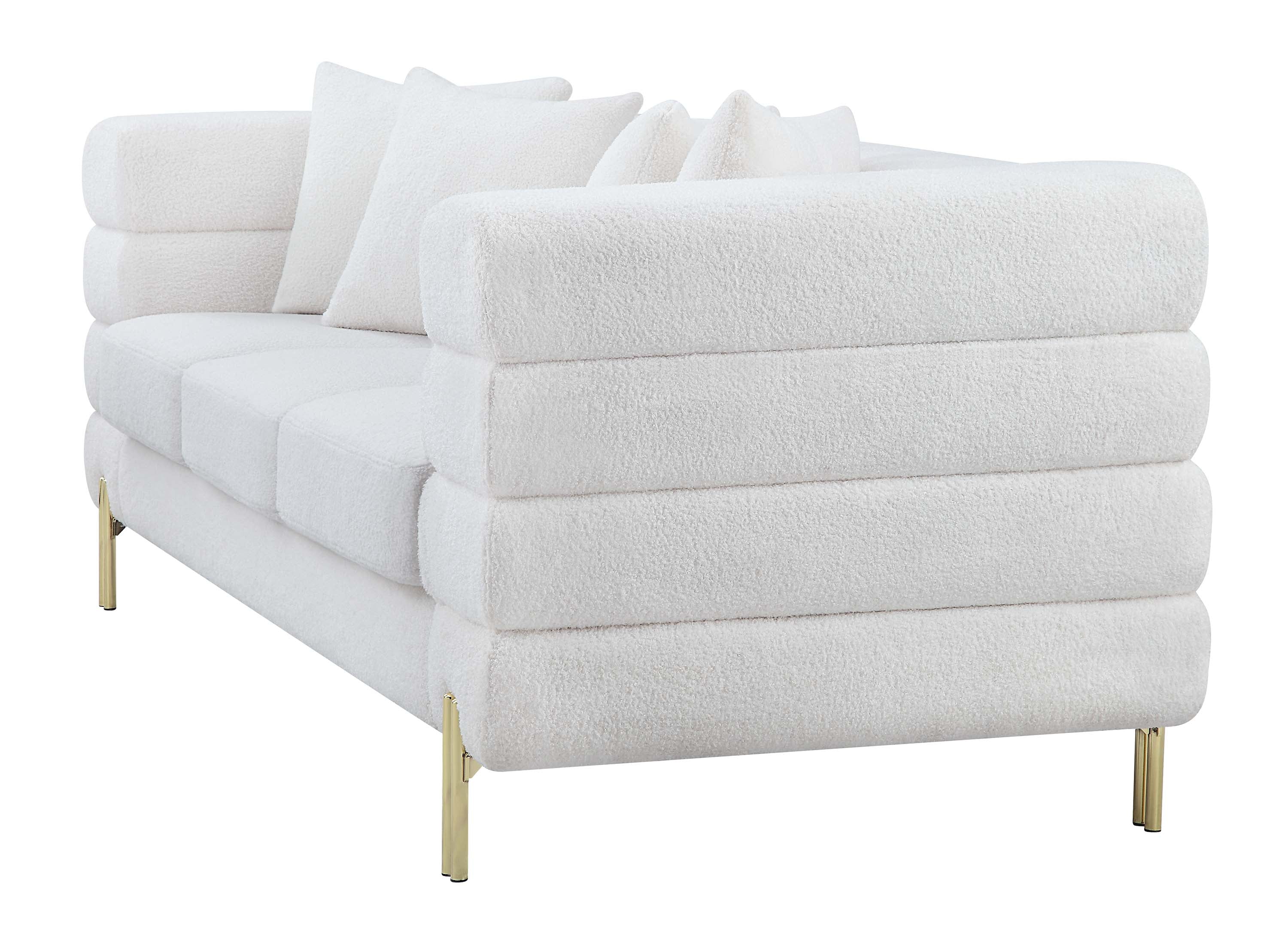 Boucle Fabric Sofa with Gold Metal Legs