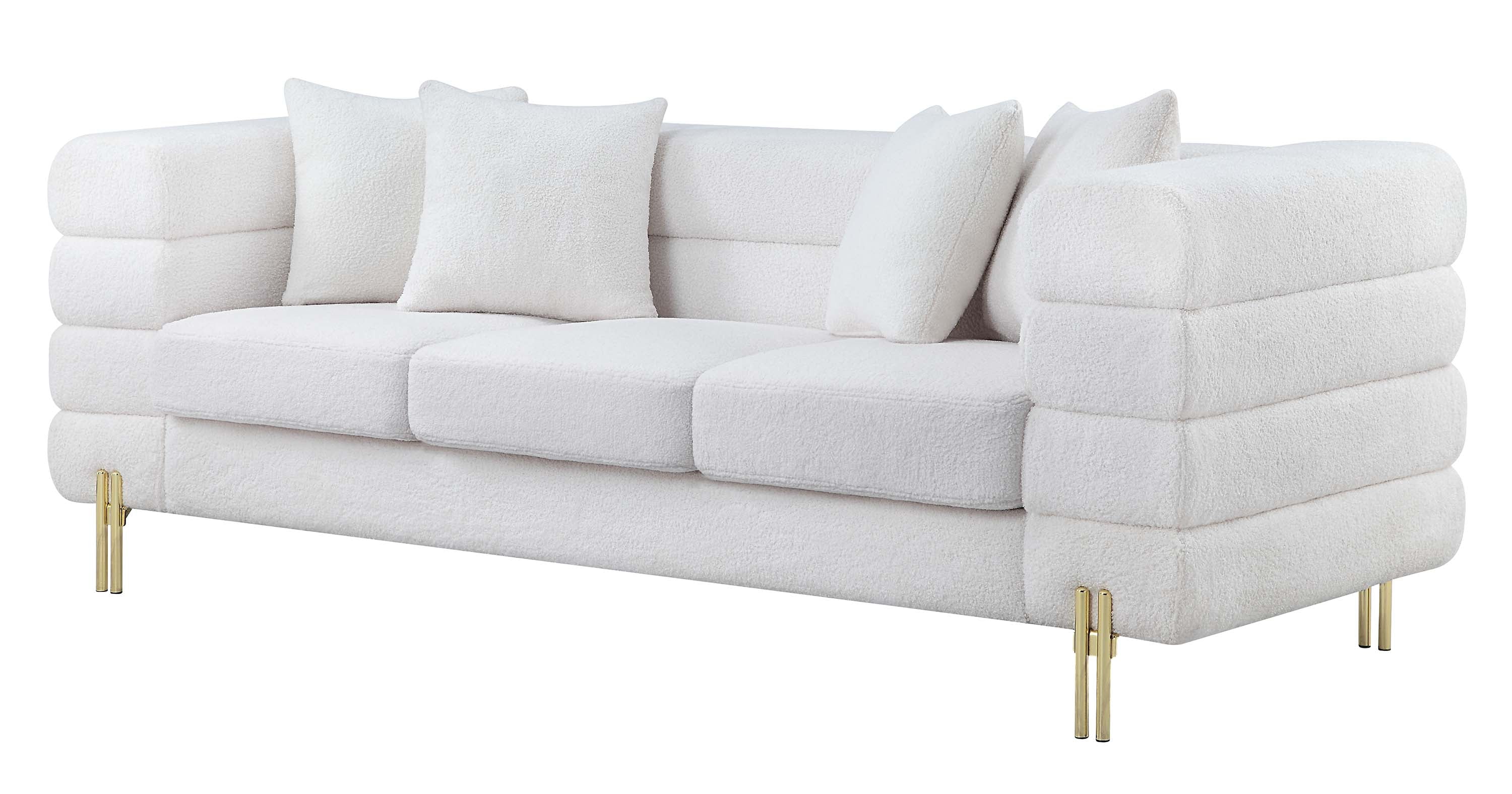 Boucle Fabric Sofa with Gold Metal Legs