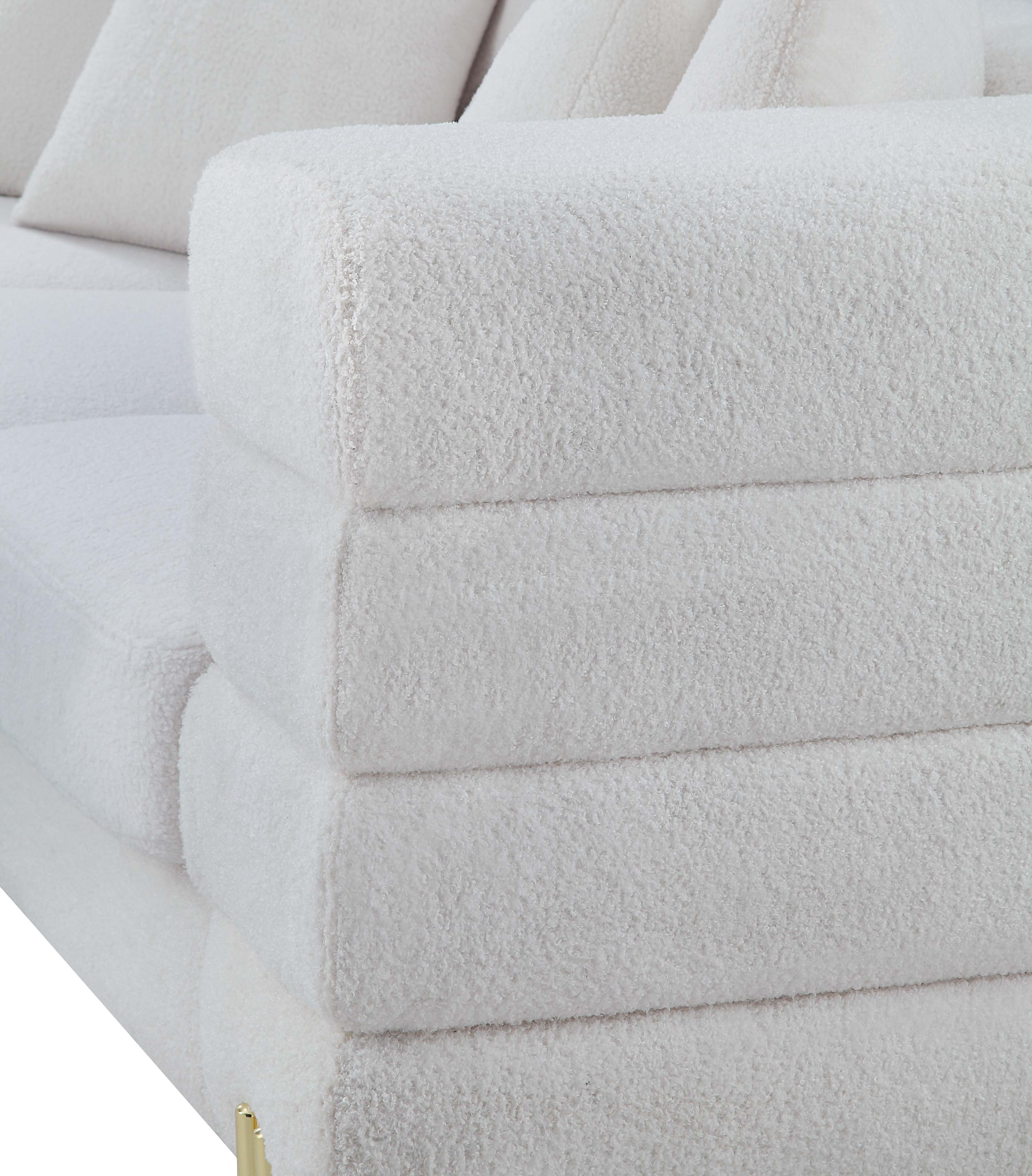 Boucle Fabric Sofa with Gold Metal Legs