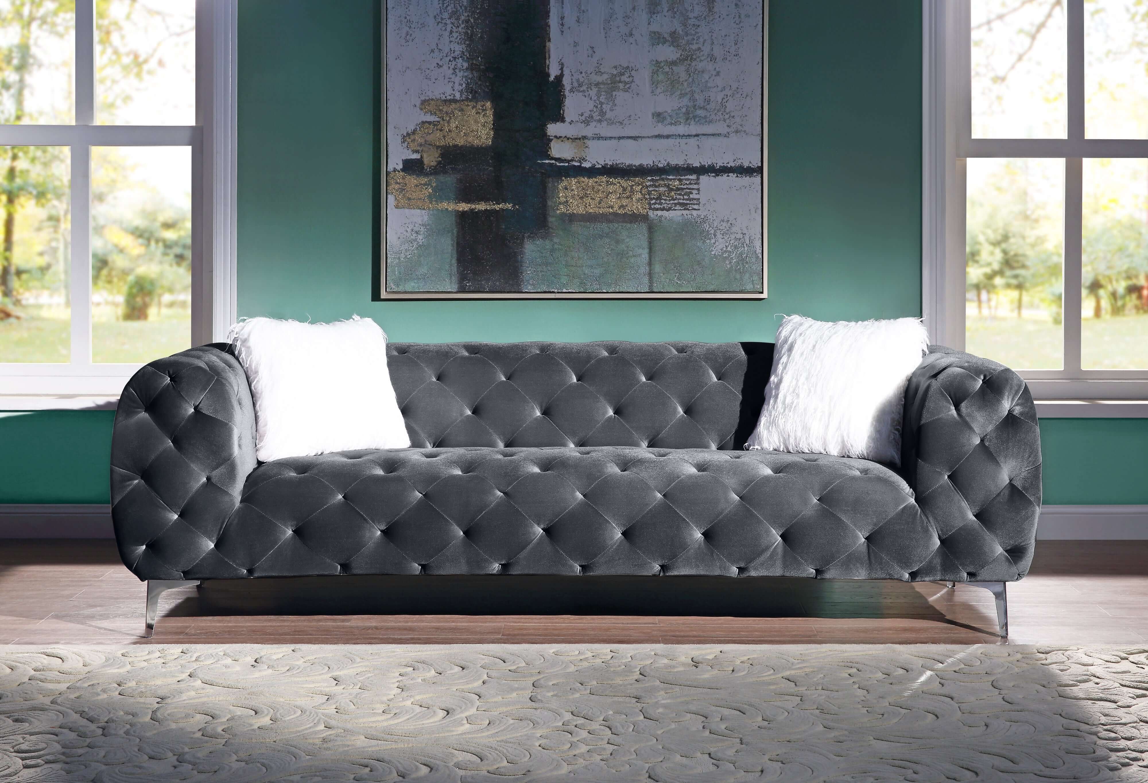 Modern Velvet Loveseat/ Sofa with Wood Frame and Metal Legs