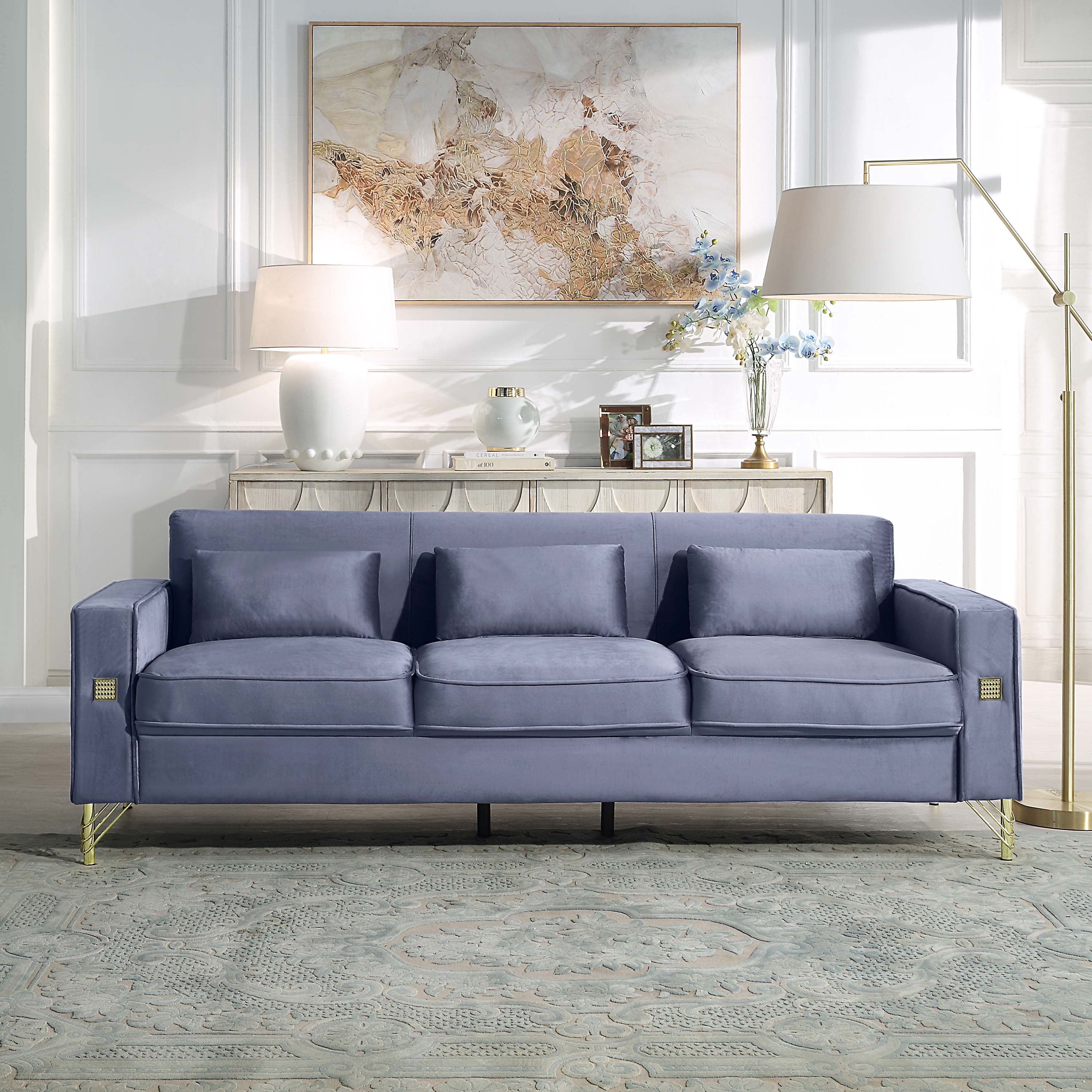 Velvet Loveseat/Sofa with Gold Metal Legs