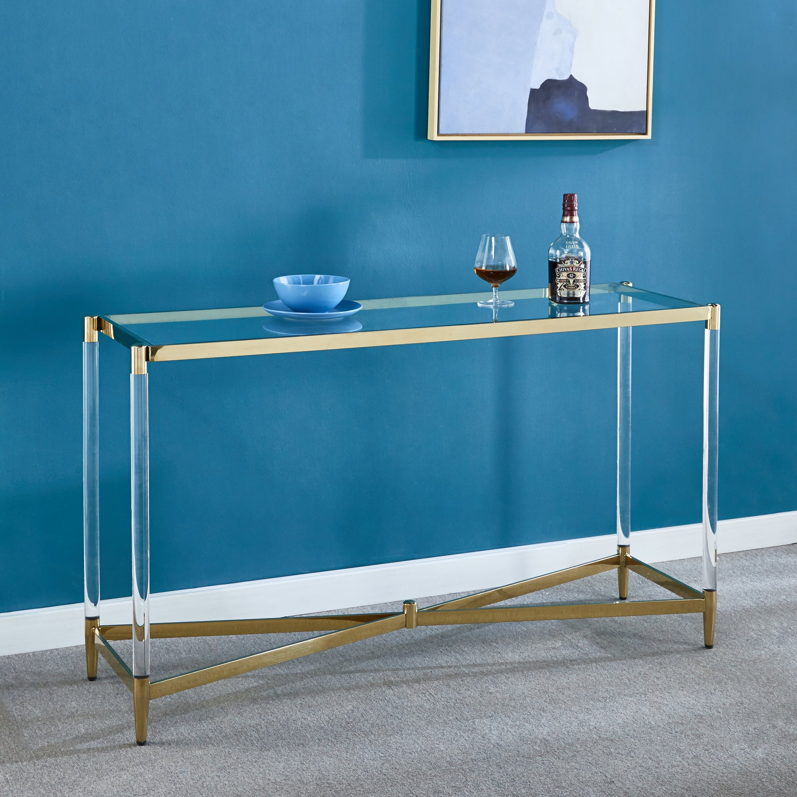 Console Table with Tempered Glass and Gold Finish