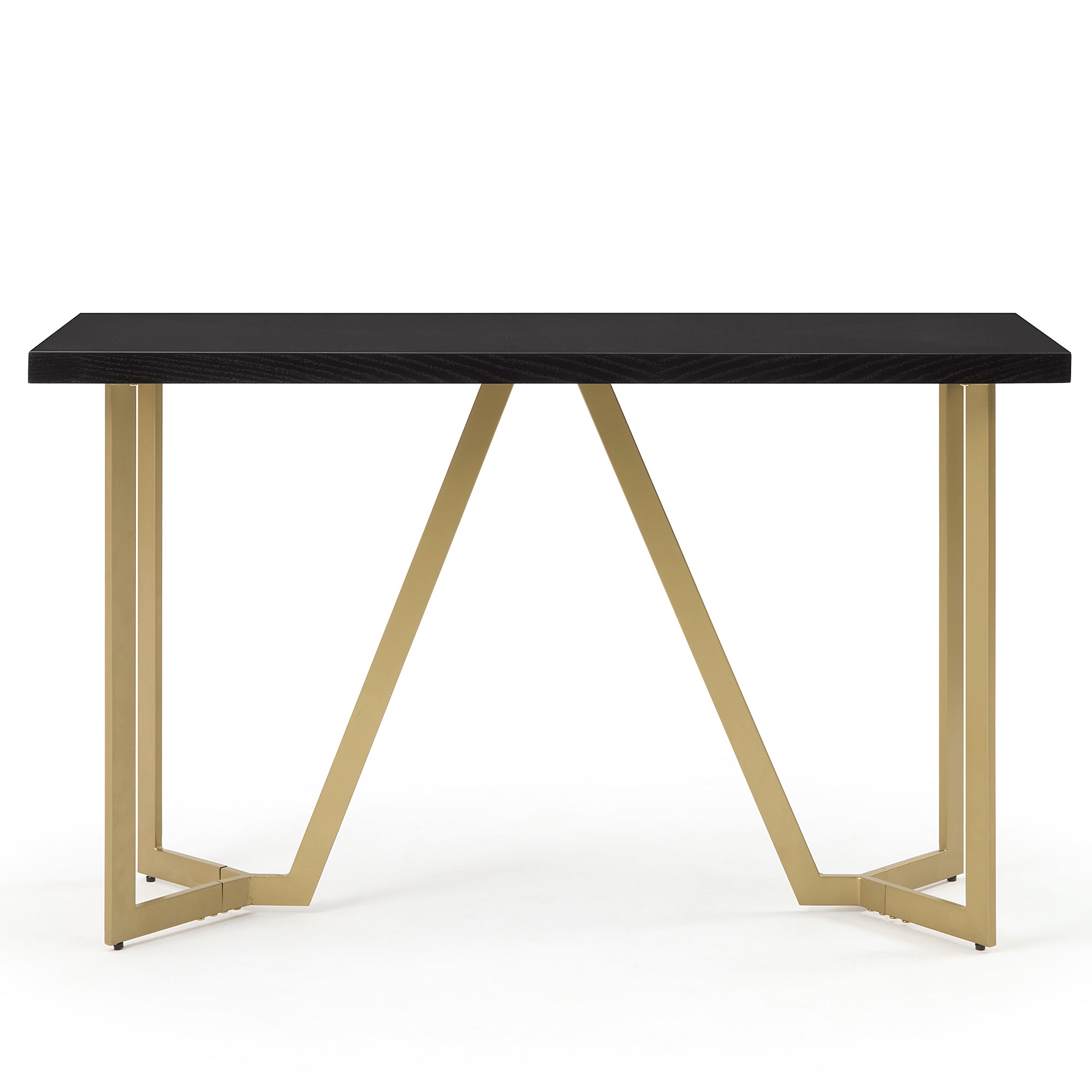 Black Rectangular Top Console Table with Brushed Gold Base