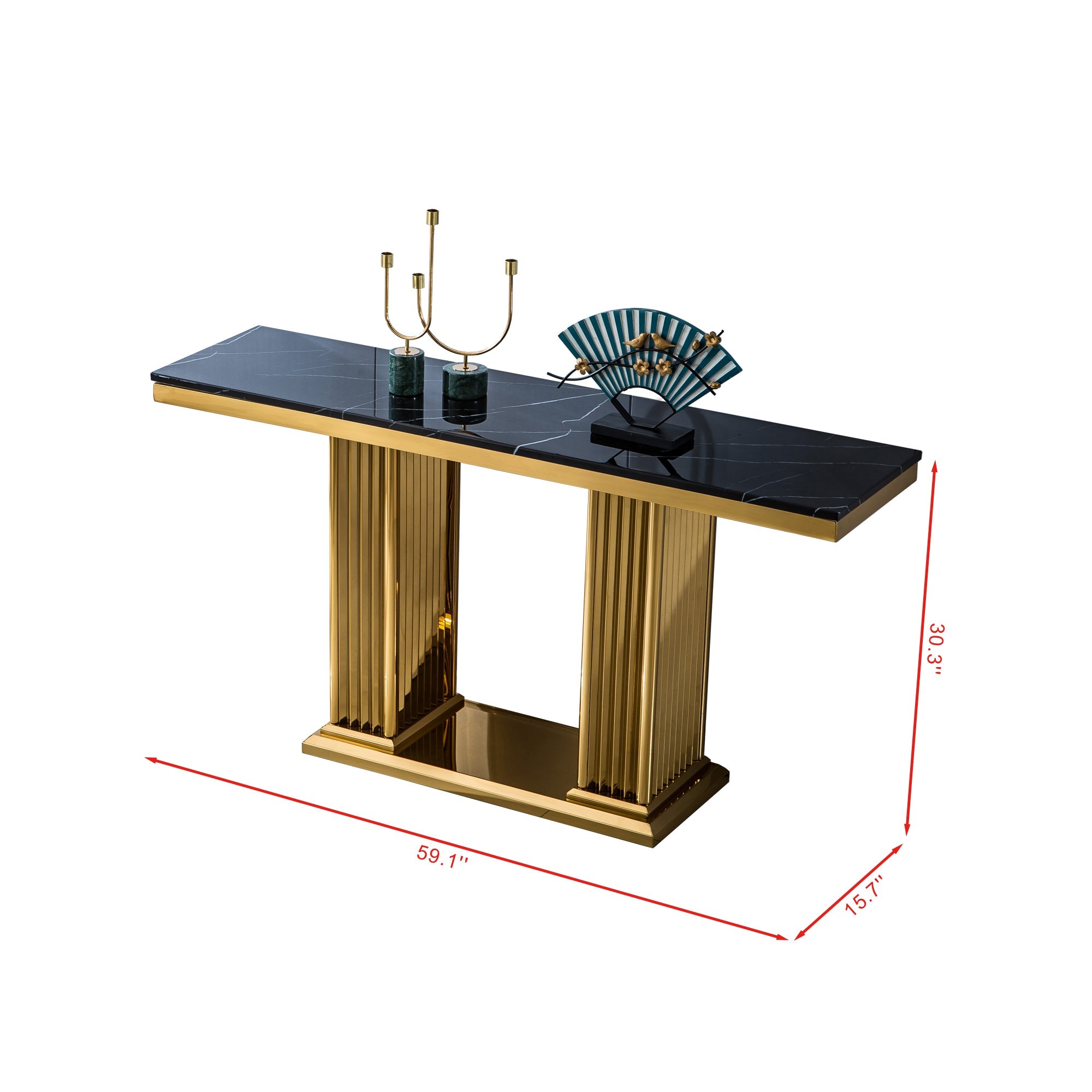 Solid Marble Console Table with Gold Finish Base