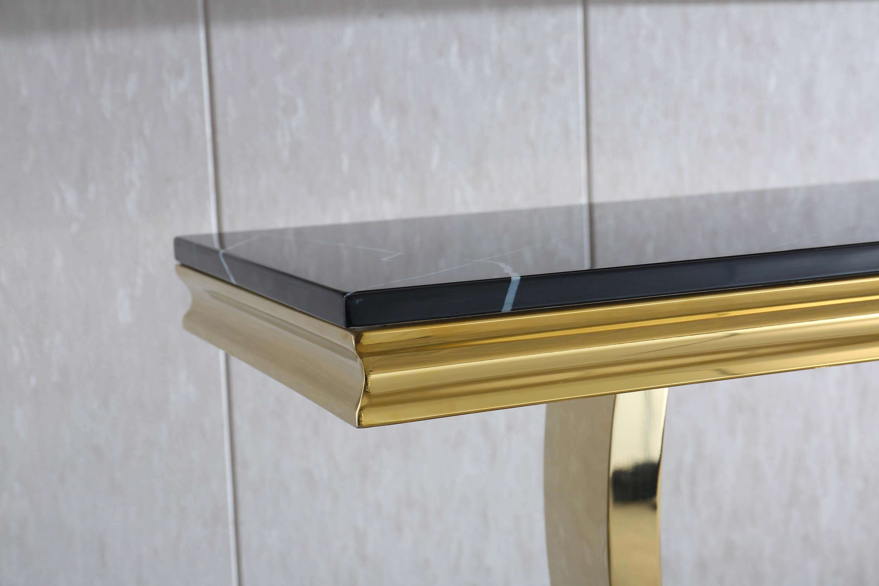 Black Marble Console Table with Gold Finish