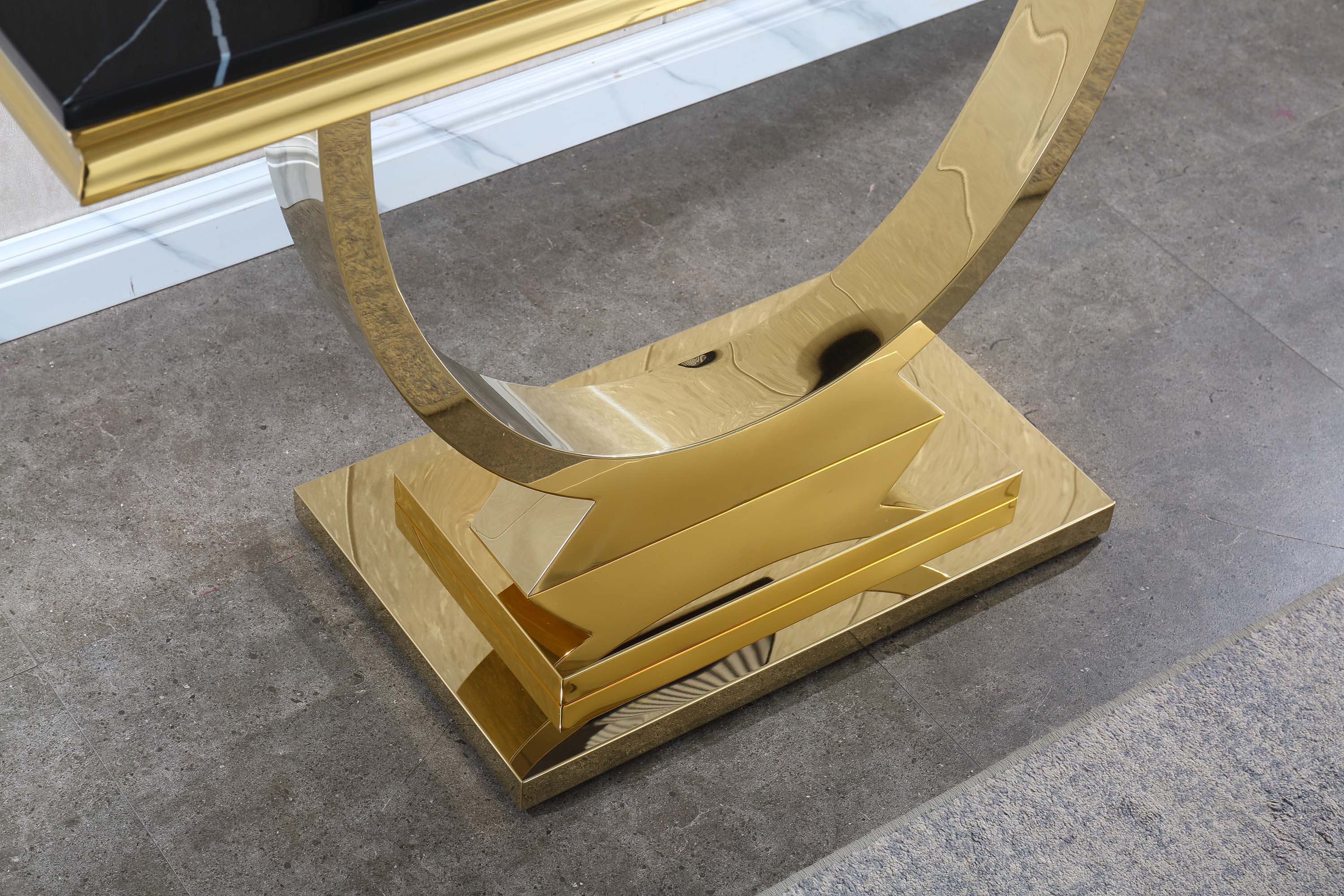Black Marble Console Table with Gold Finish