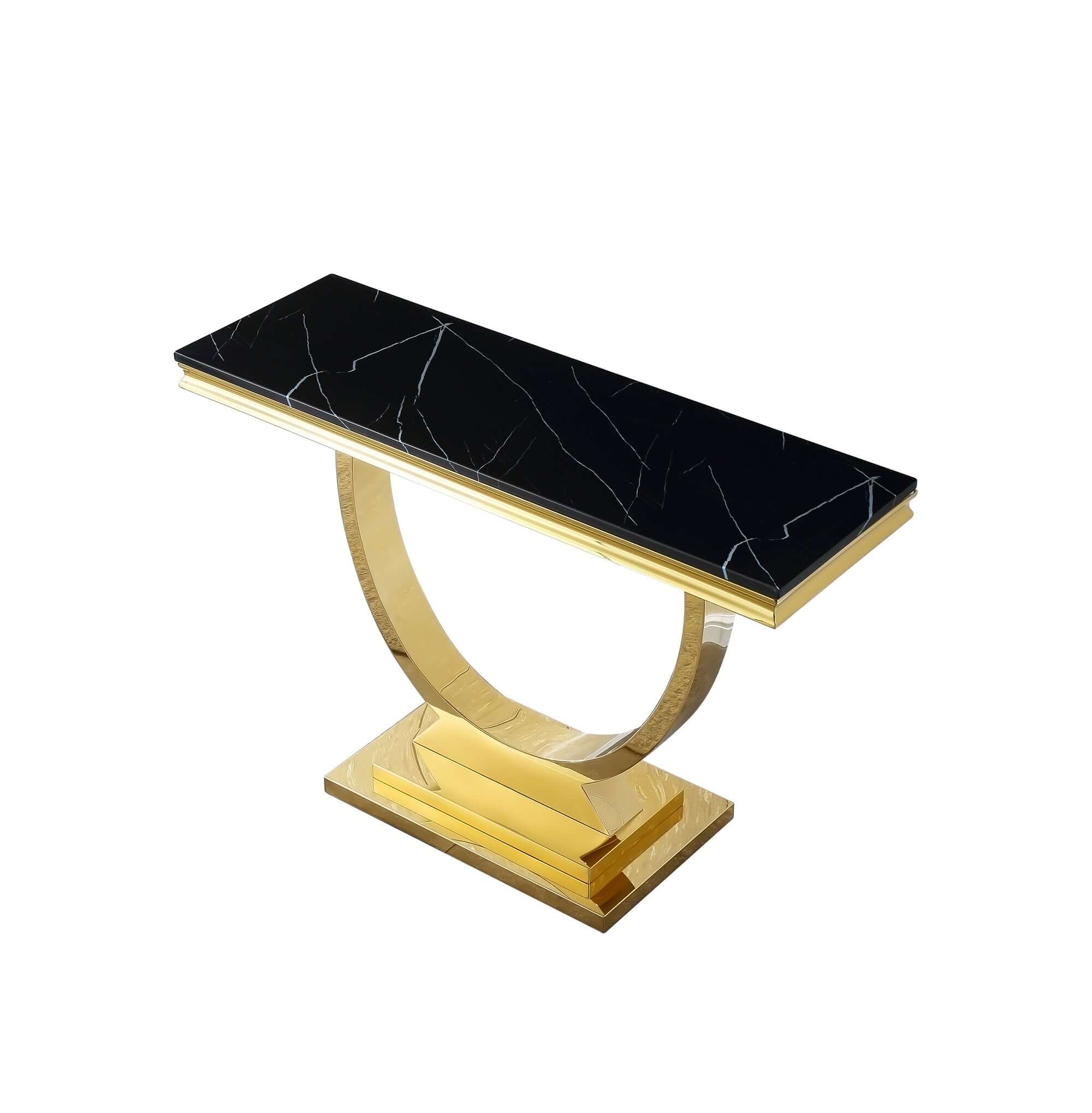 Black Marble Console Table with Gold Finish