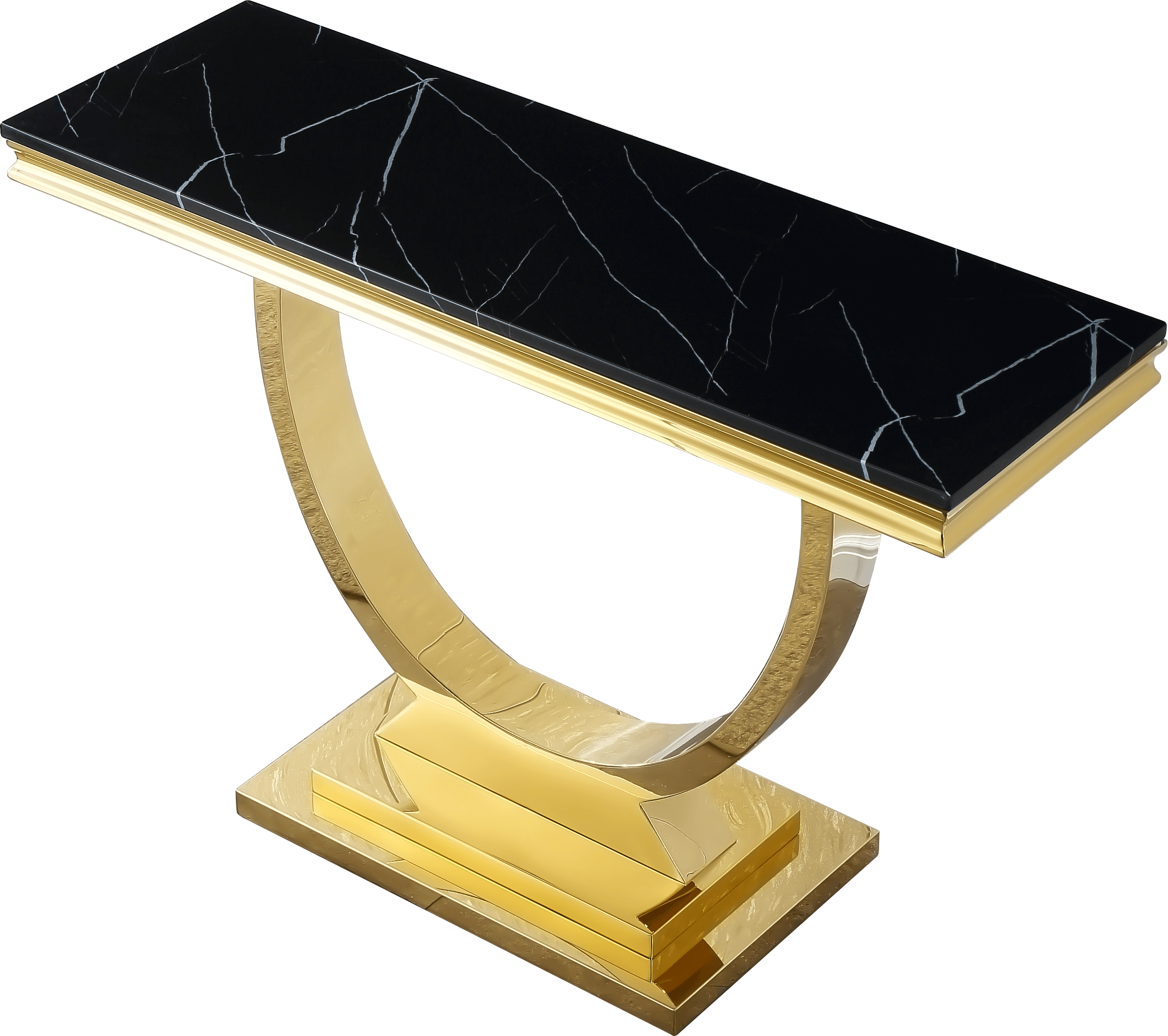 Black Marble Console Table with Gold Finish