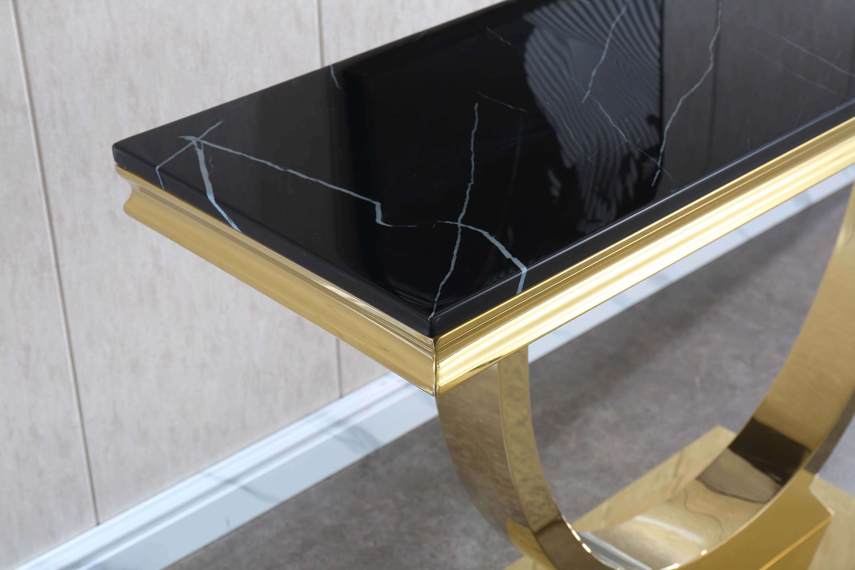 Black Marble Console Table with Gold Finish