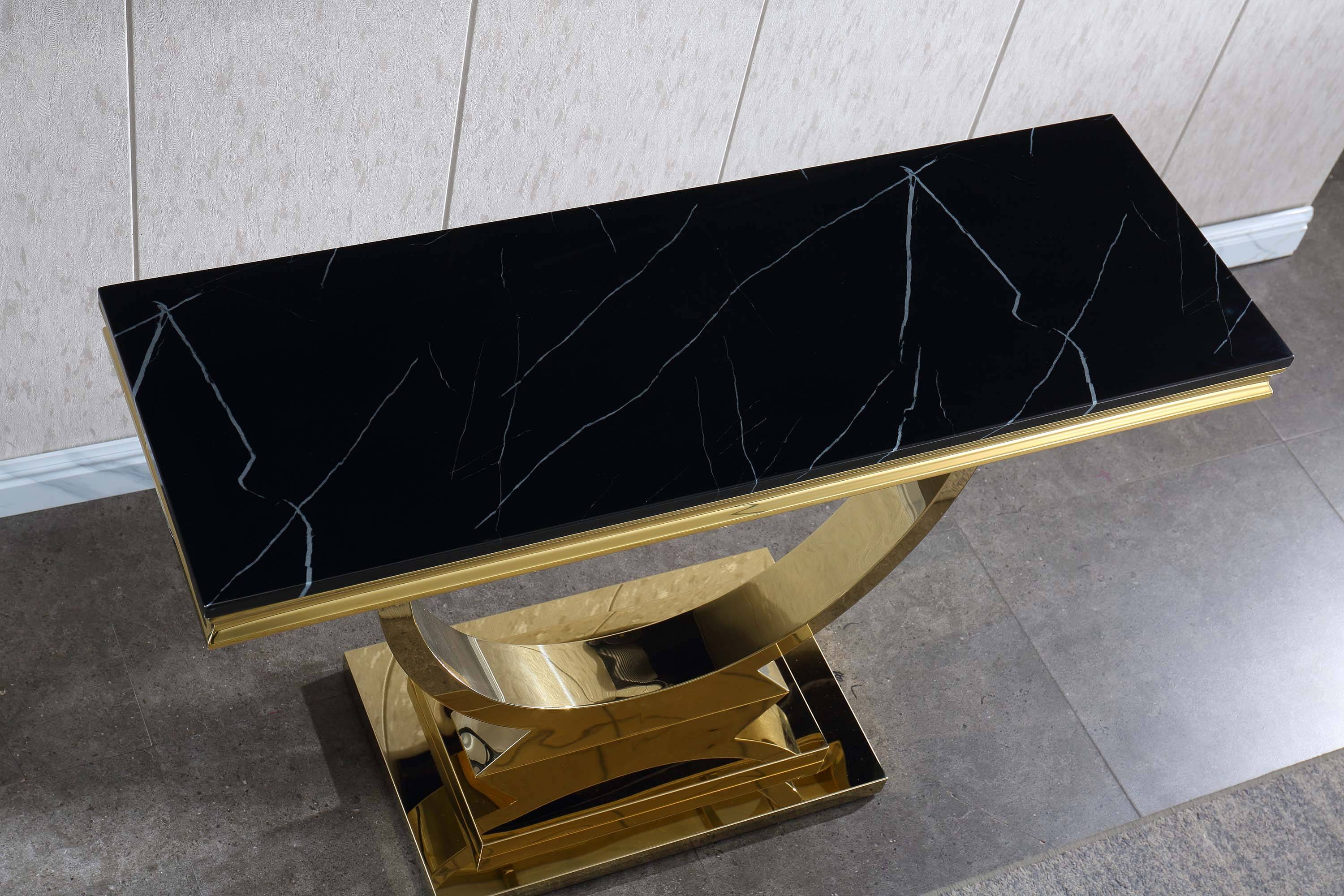 Black Marble Console Table with Gold Finish